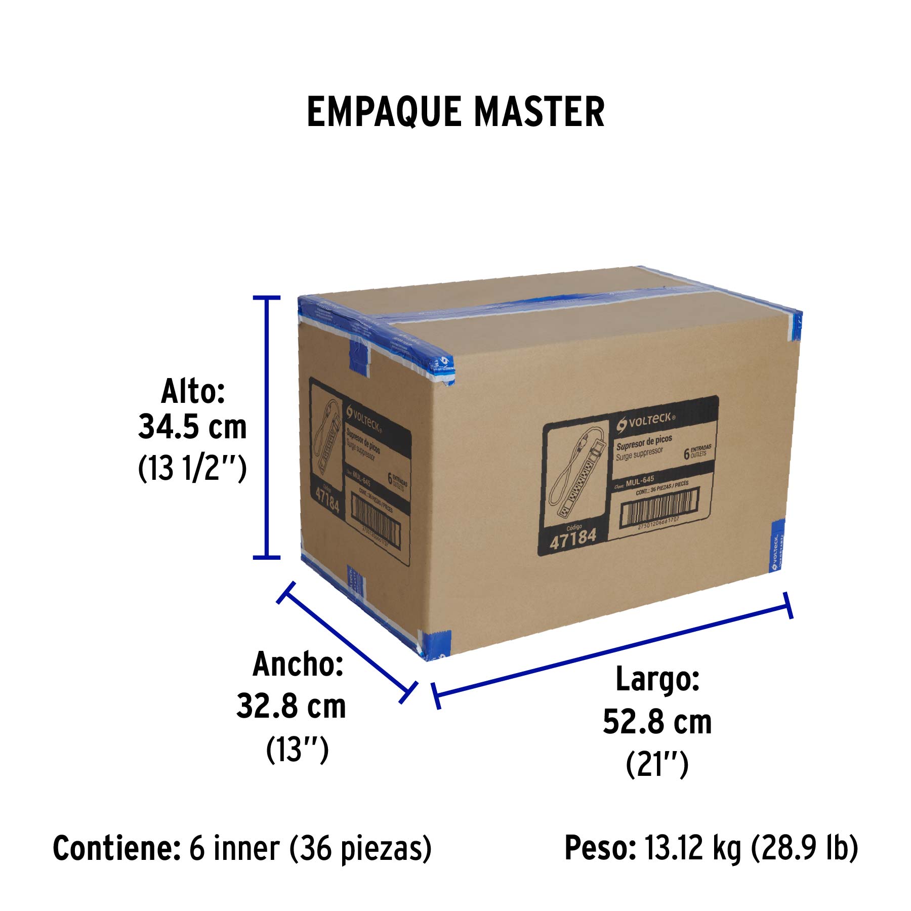 Multicontacto 14 AWG 6 entradas supresor de picos 450 joules - Empaque