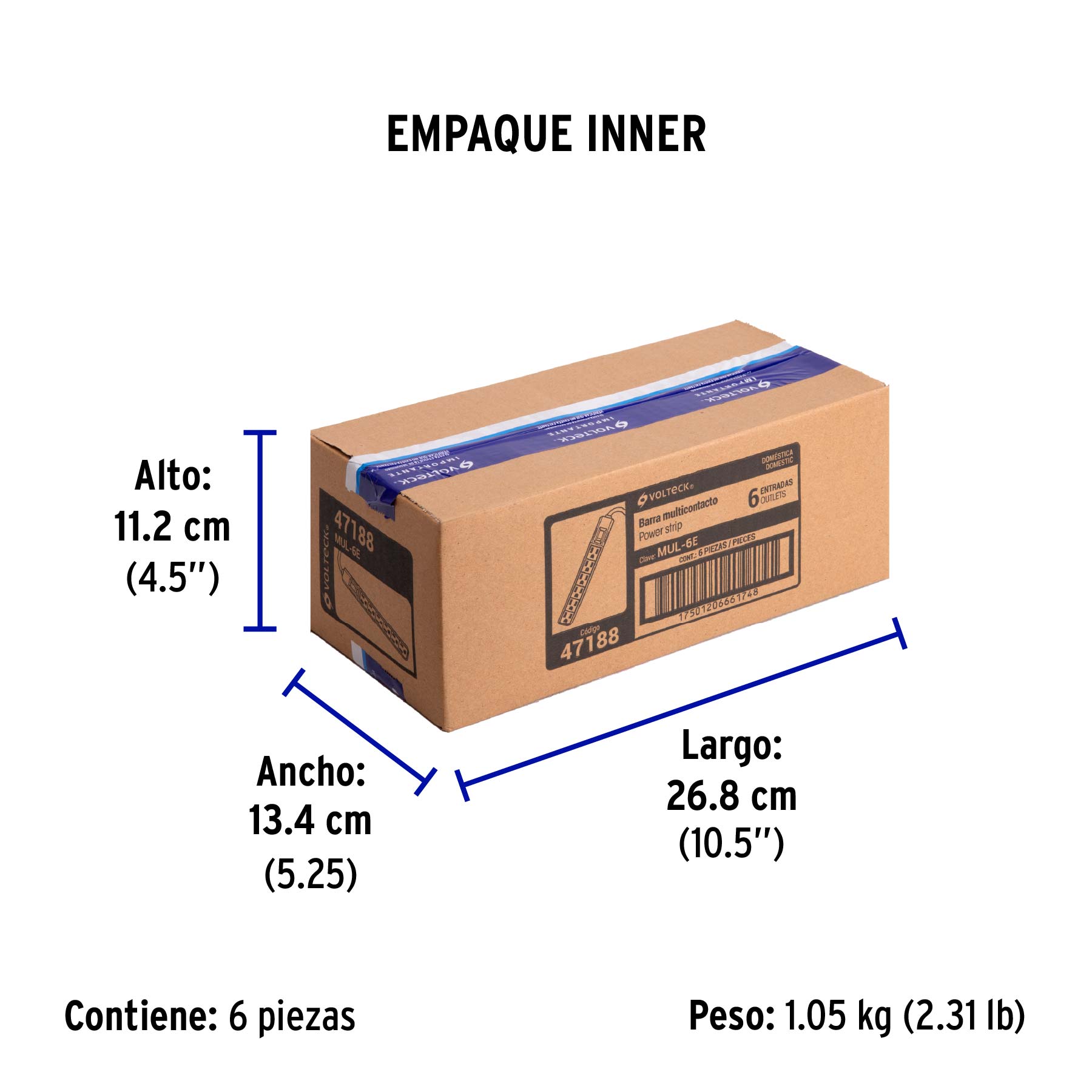 Multicontacto 16 AWG doméstico 6 entradas, VOLTECK - Empaque