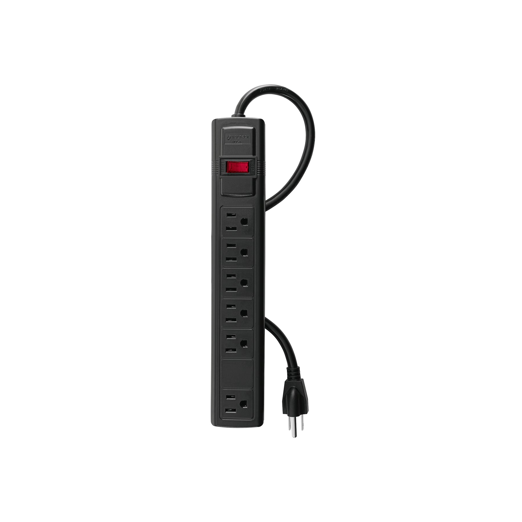 Multicontacto 16 AWG doméstico con 6 entradas, negro VOLTECK