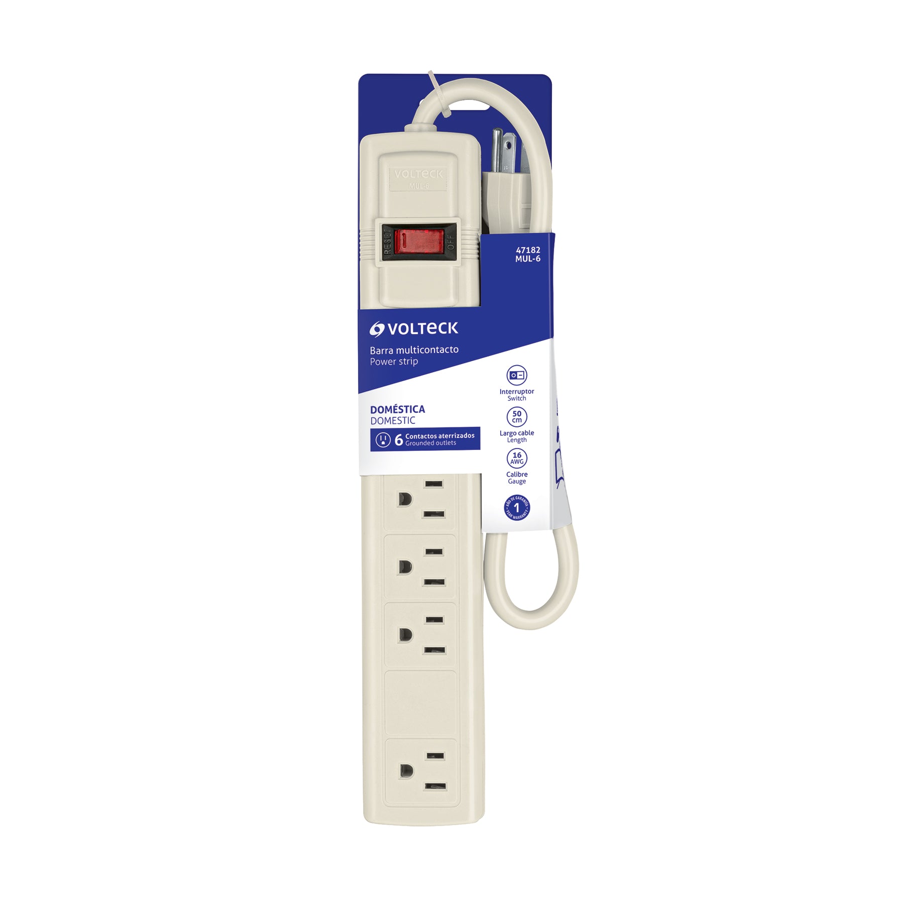 Multicontacto 16 AWG uso rudo con 6 entradas, VOLTECK