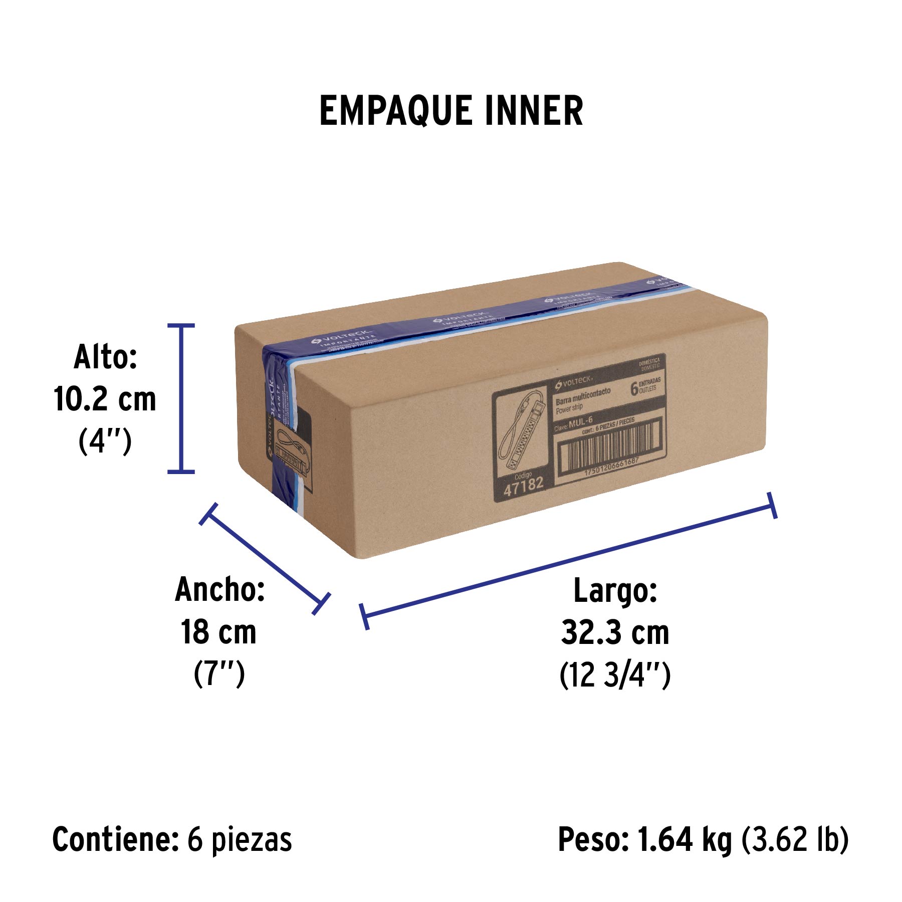 Multicontacto 16 AWG uso rudo con 6 entradas, VOLTECK - Empaque