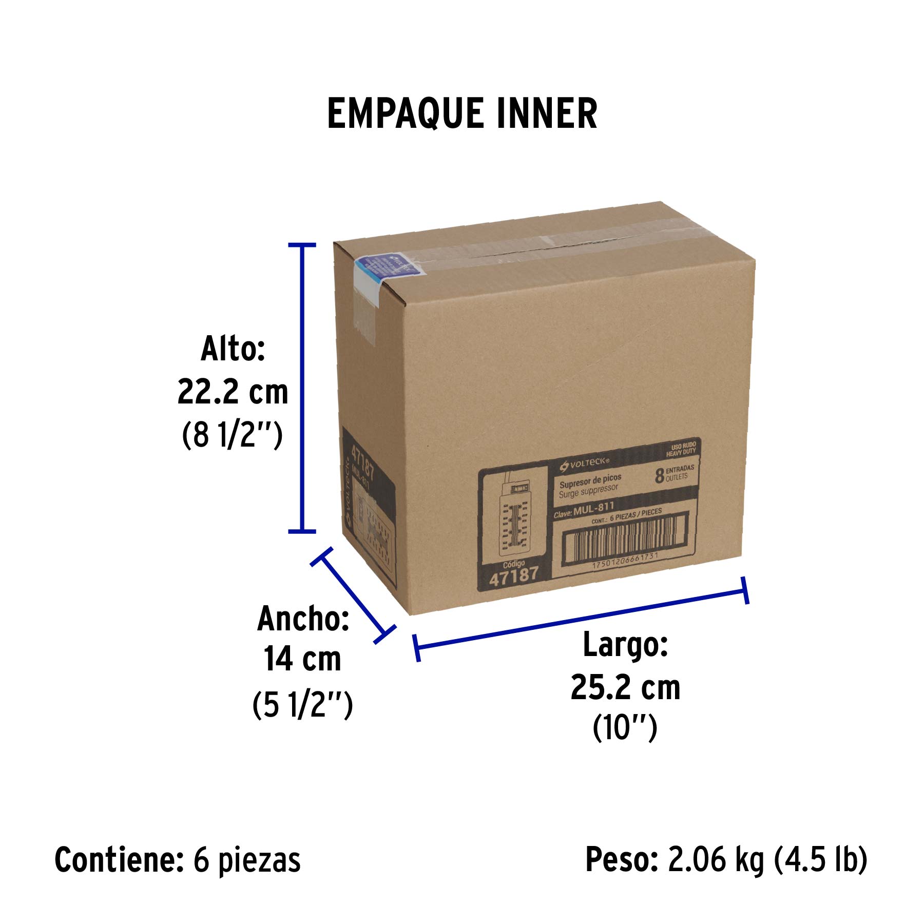Multicontacto 14 AWG 8 entradas supresor de picos 110 joules - Empaque
