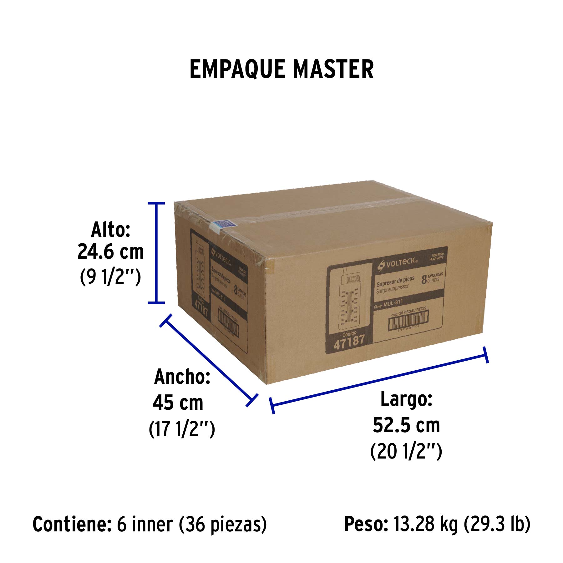 Multicontacto 14 AWG 8 entradas supresor de picos 110 joules - Empaque