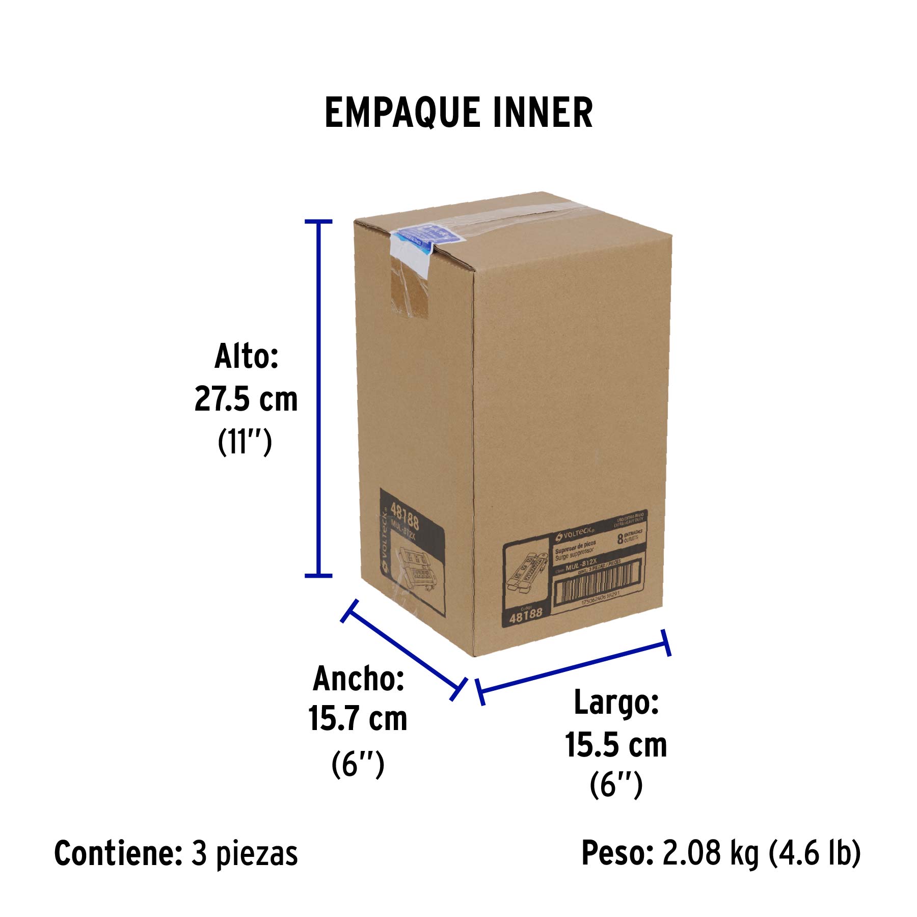Multicontacto 14 AWG industrial supresor de picos 8 entradas - Empaque