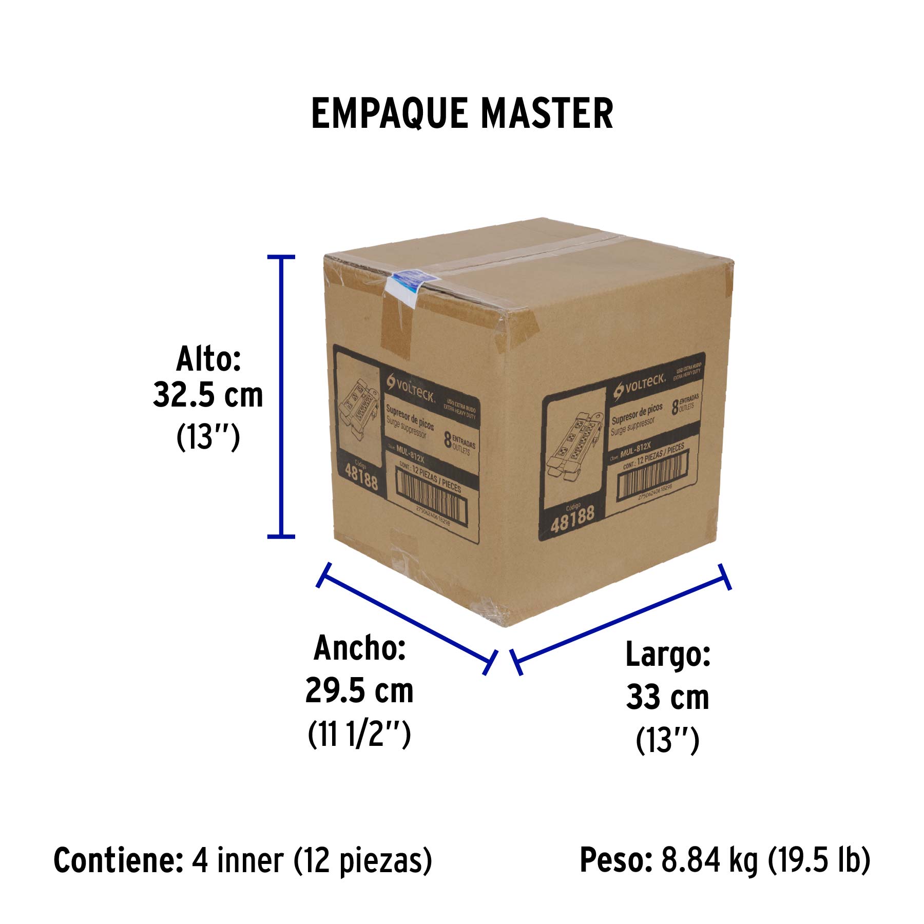 Multicontacto 14 AWG industrial supresor de picos 8 entradas - Empaque