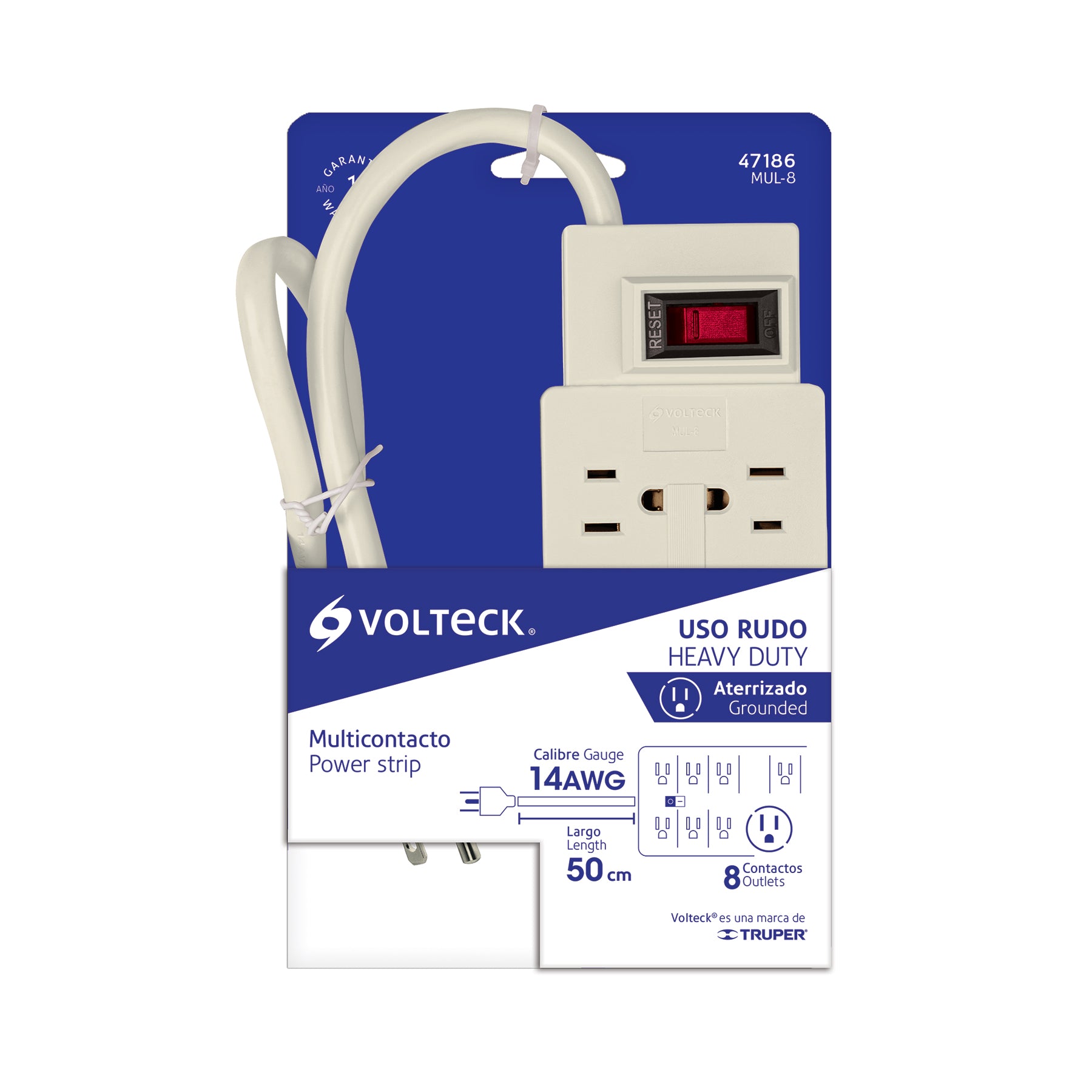 Multicontacto 14 AWG uso rudo con 8 entradas, VOLTECK