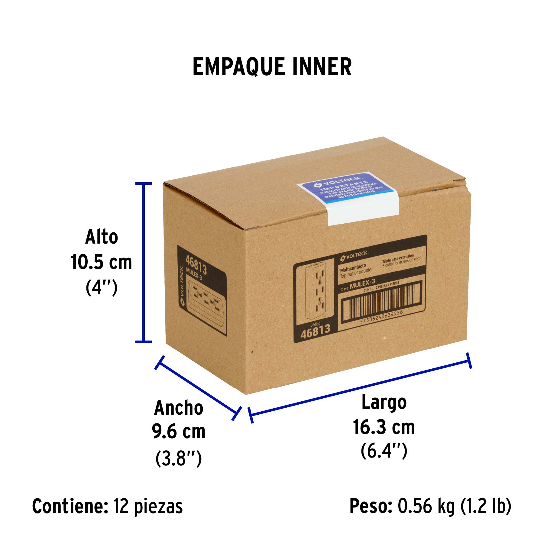 Multicontacto triple para extensión, 2 polos + tierra - Empaque