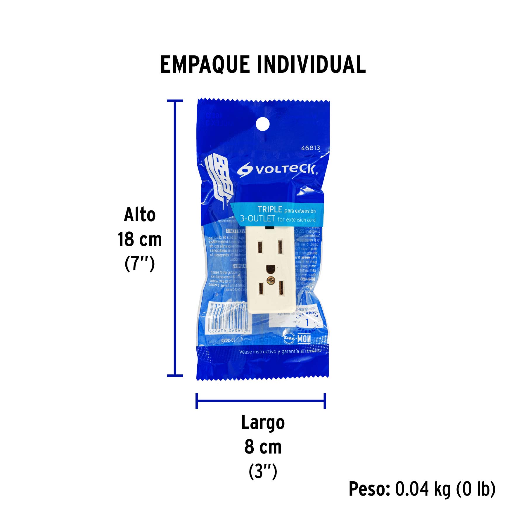 Multicontacto triple para extensión, 2 polos + tierra - Empaque