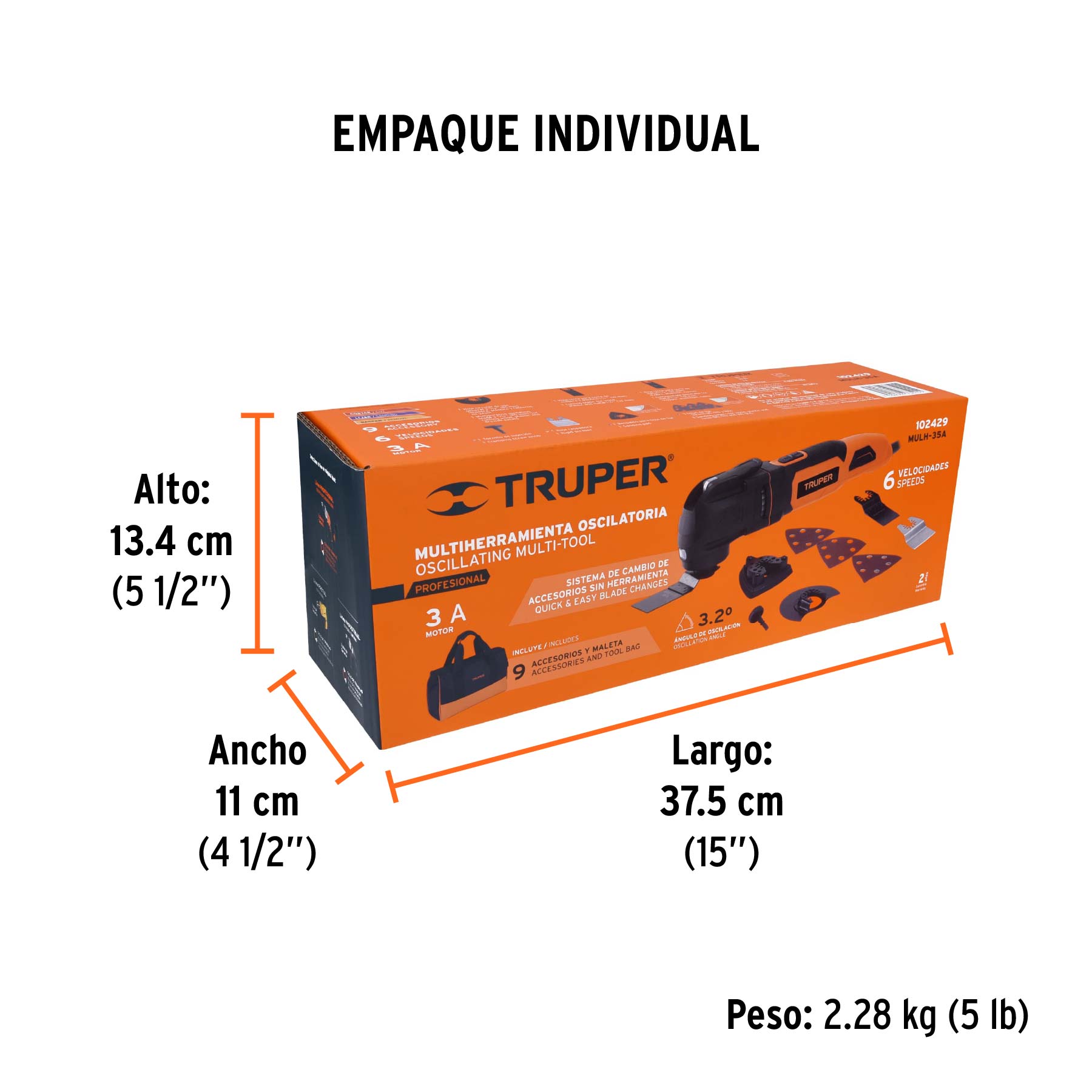 Multiherramienta 350W con 9 accesorios, TRUPER PRO - Empaque
