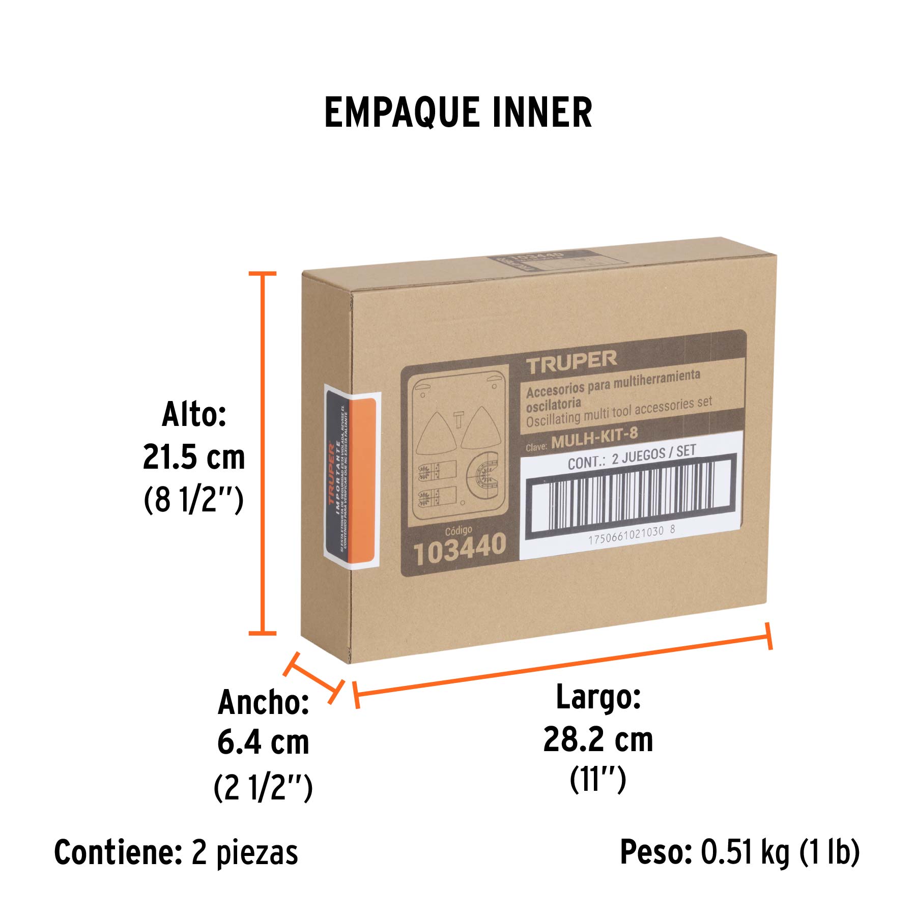 Kit con 8 accesorios para multiherramienta oscilante, TRUPER - Empaque