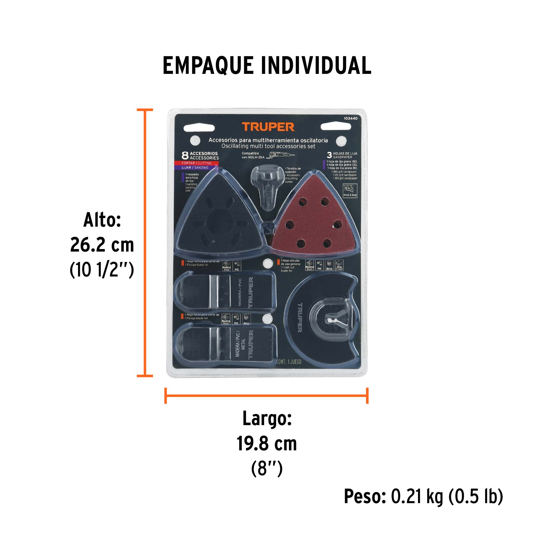 Kit con 8 accesorios para multiherramienta oscilante, TRUPER - Empaque