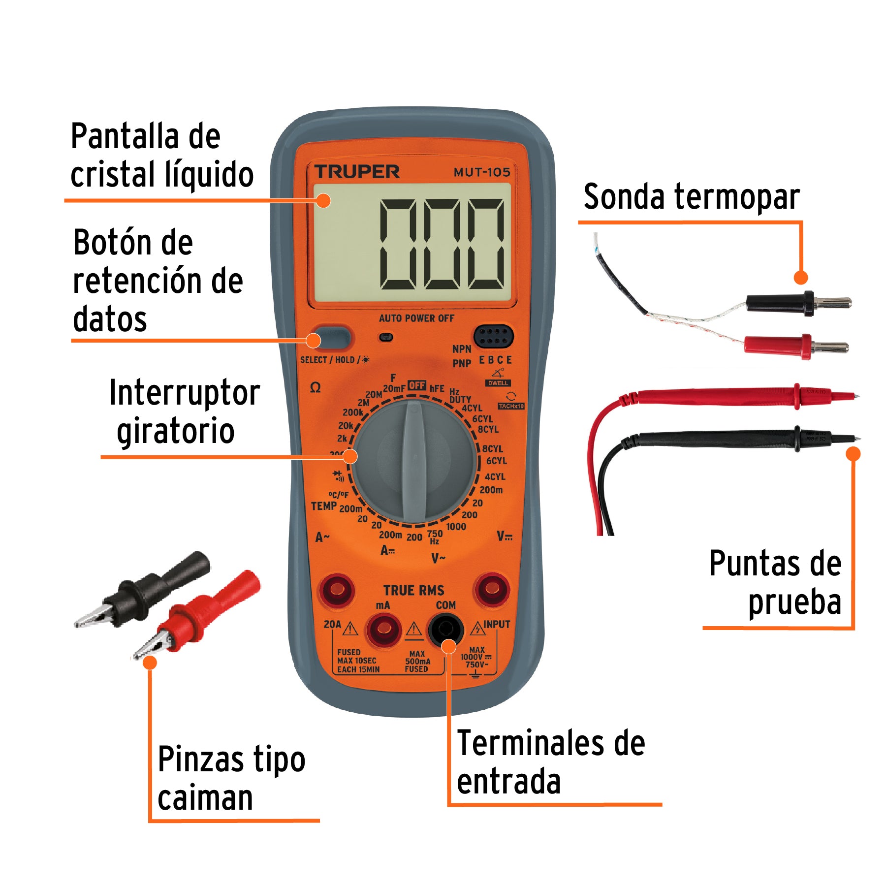 Multímetro digital para mant automotriz con RMS verdadero