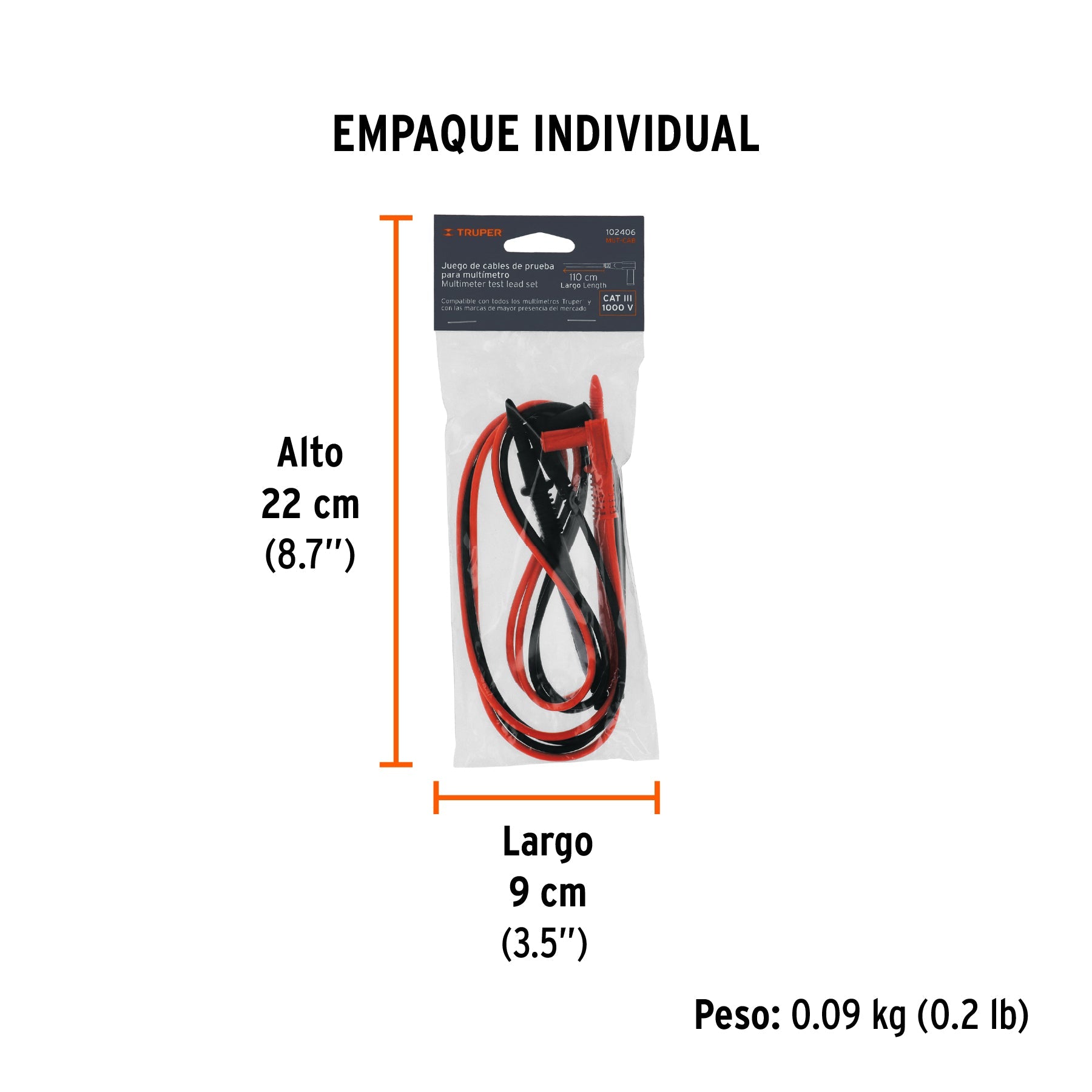 Juego de cables de prueba para multímetro, TRUPER - Empaque
