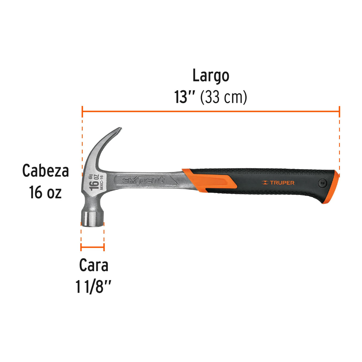 Martillo forjado 16 oz uña curva, mango con neopreno, EXPERT