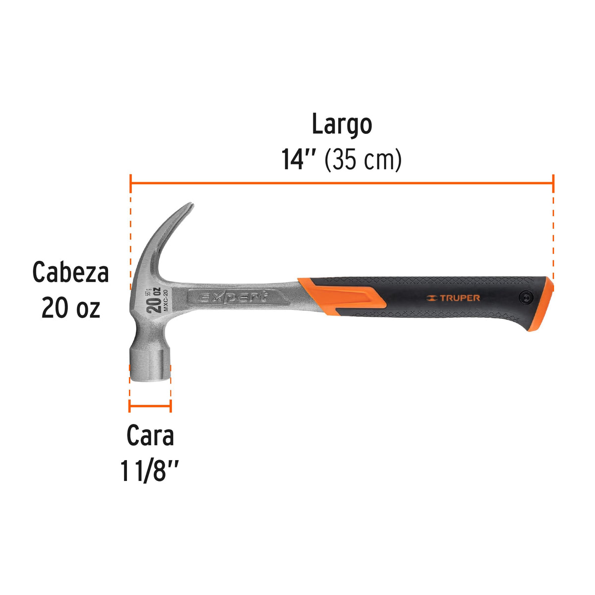 Martillo forjado 20 oz uña curva, mango con neopreno, EXPERT