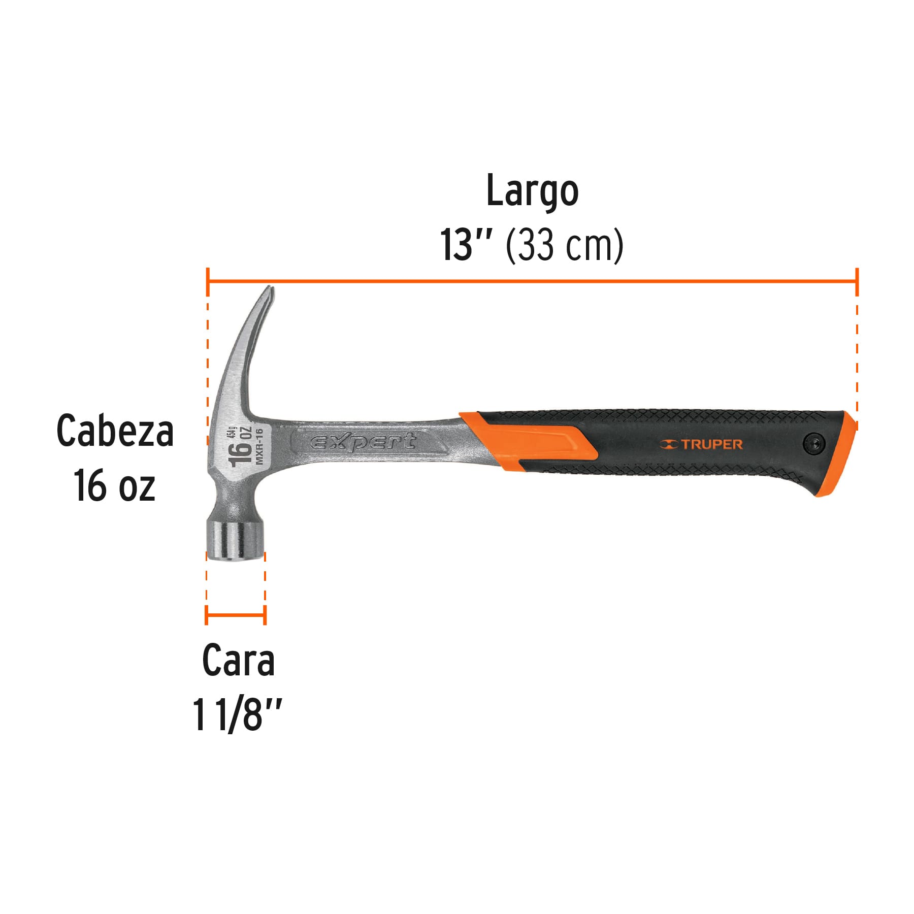 Martillo forjado 16 oz uña recta, mango con neopreno, EXPERT