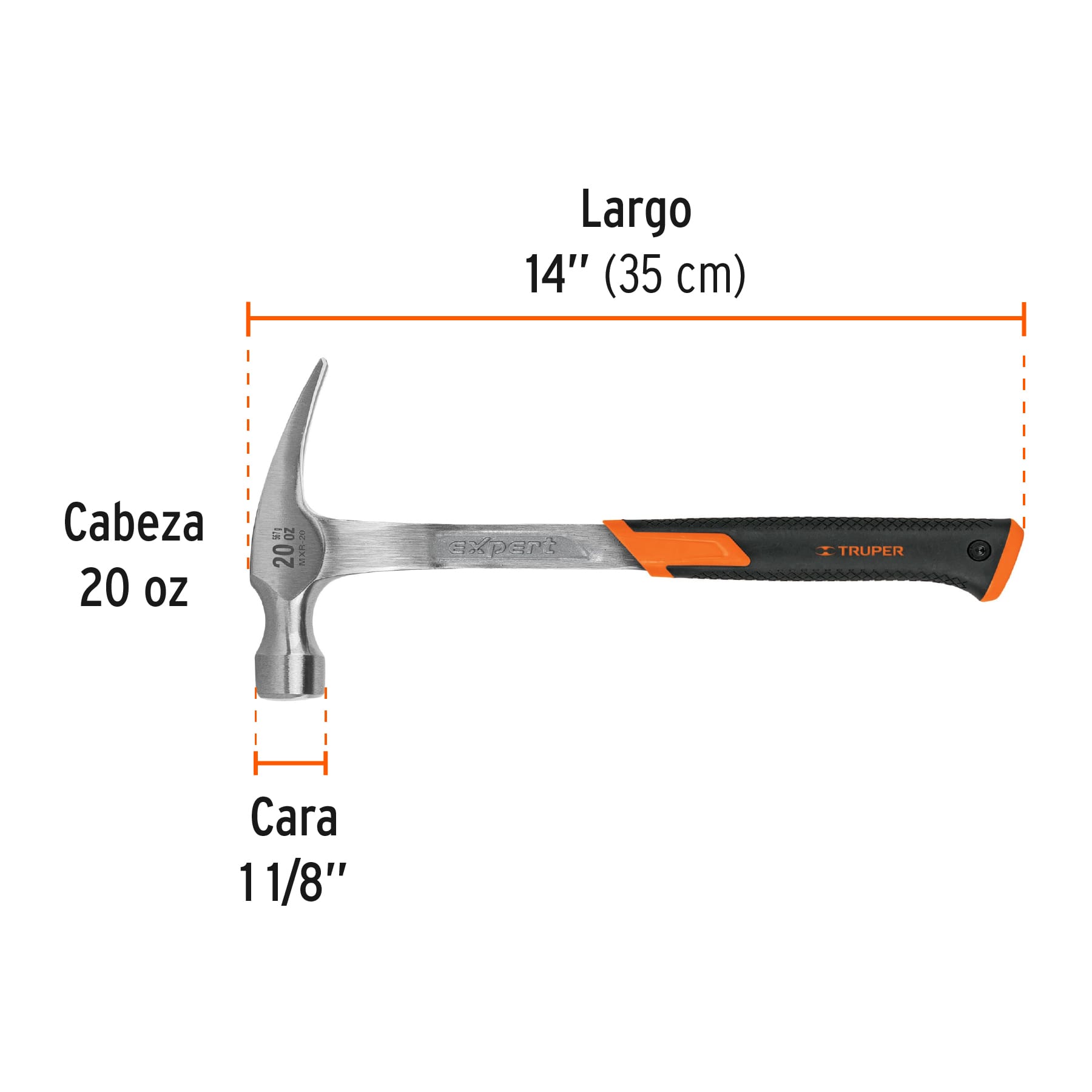 Martillo forjado 20 oz uña recta, mango con neopreno, EXPERT
