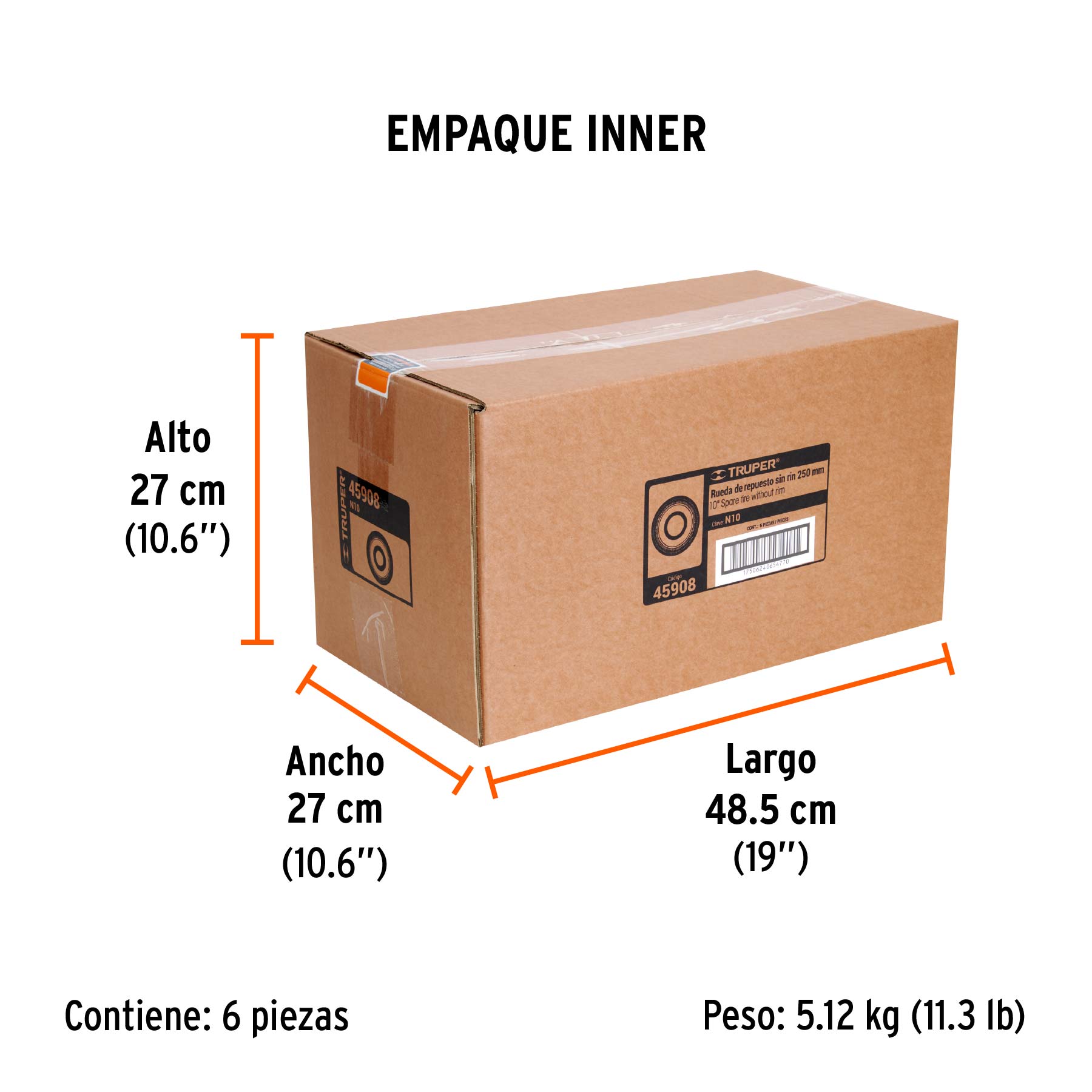 Rueda neumática de 10" sin cámara, TRUPER - Empaque