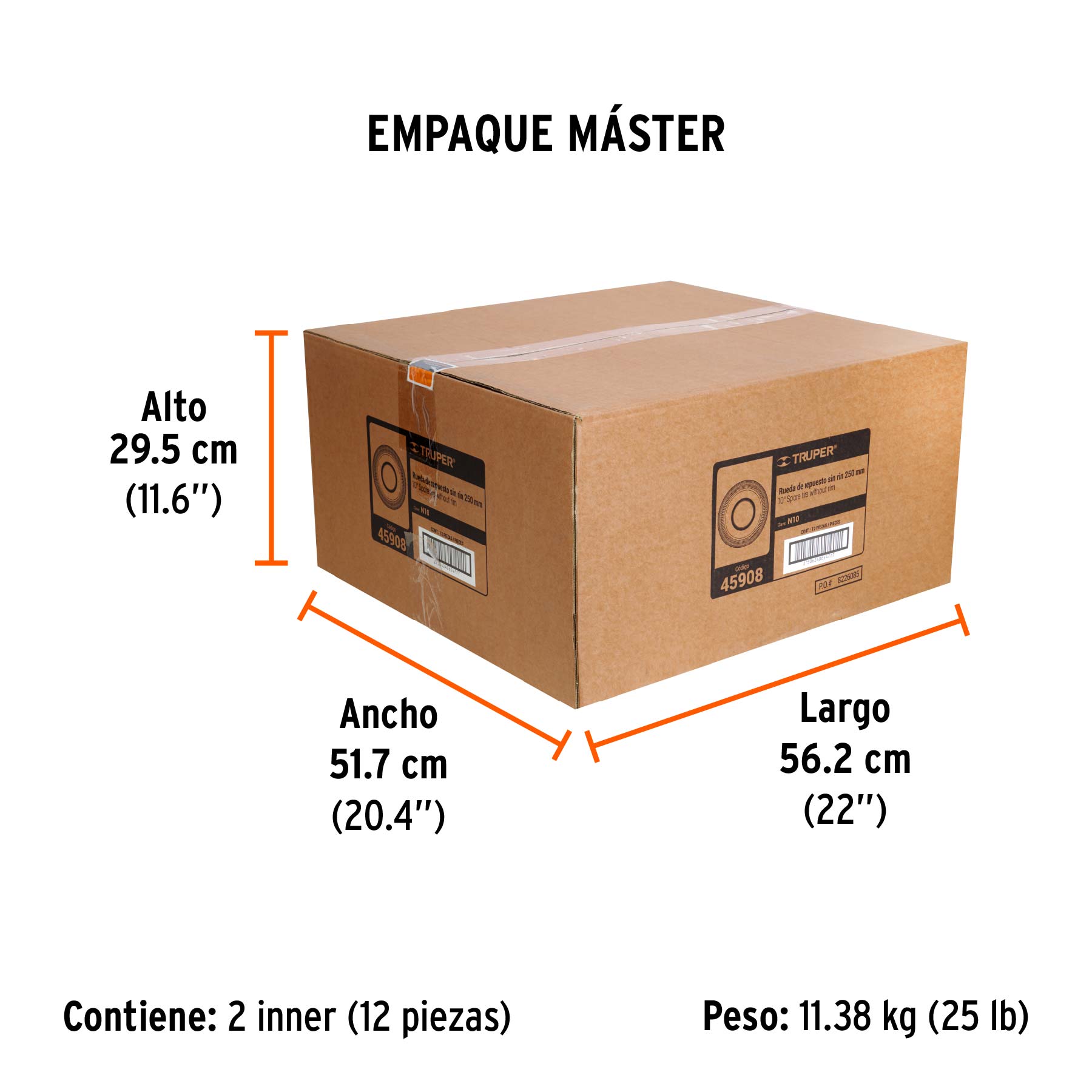 Rueda neumática de 10" sin cámara, TRUPER - Empaque
