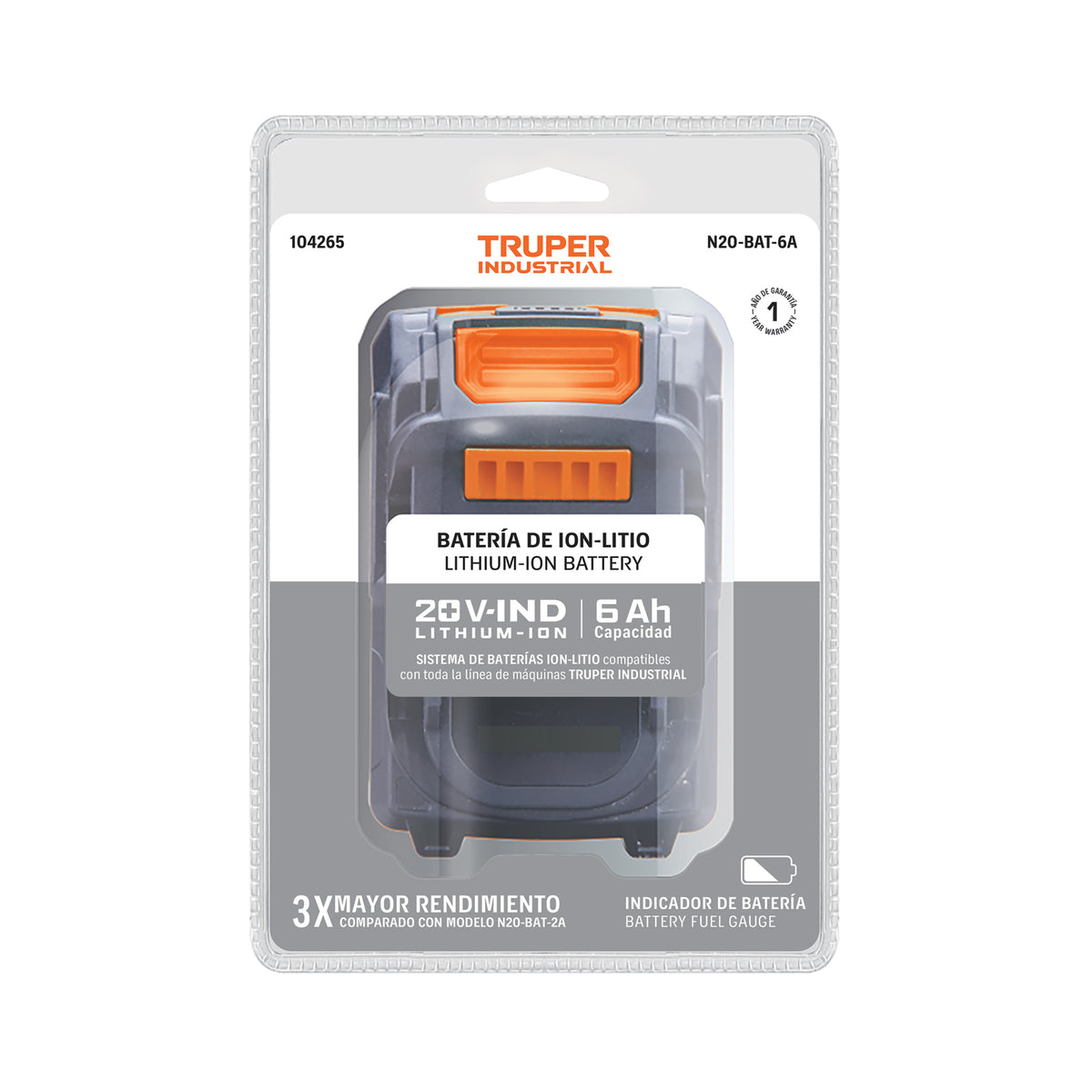 Batería ion litio, 20V, 6 Ah, TRUPER INDUSTRIAL