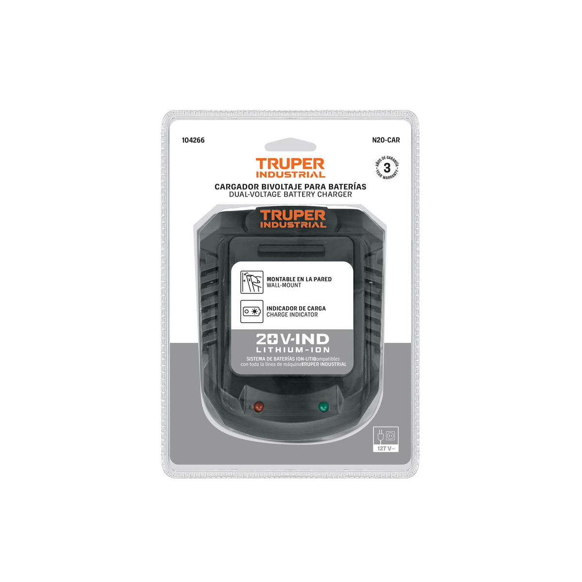 Cargador de baterías de ion litio 20V, TRUPER INDUSTRIAL