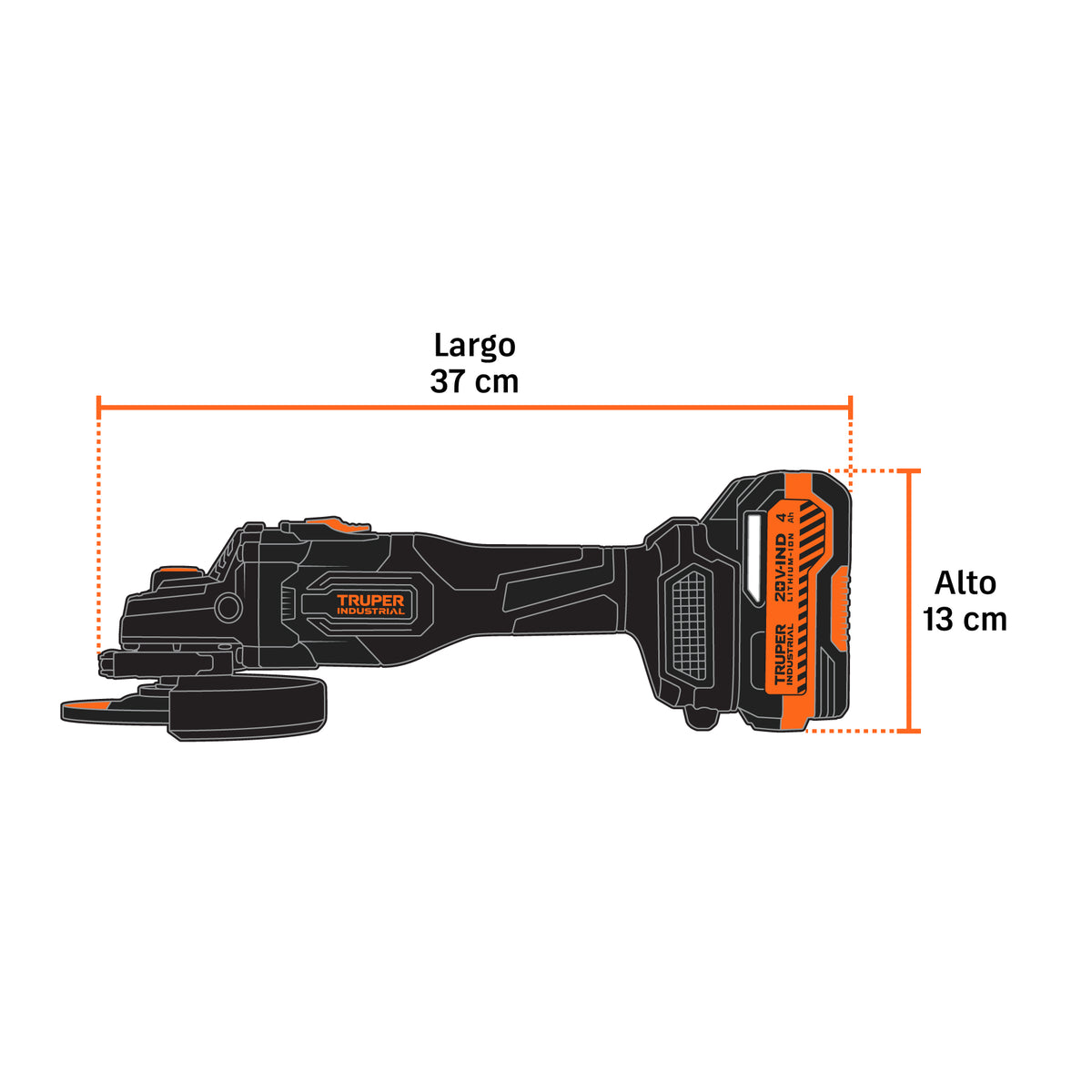 Esmeriladora 4-1/2", 20V, 2 baterías 4Ah, INDUSTRIAL