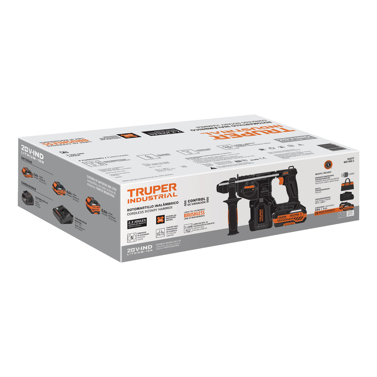 Rotomartillo SDS Plus/destornillador 20V,2.2J,2 baterías 4Ah