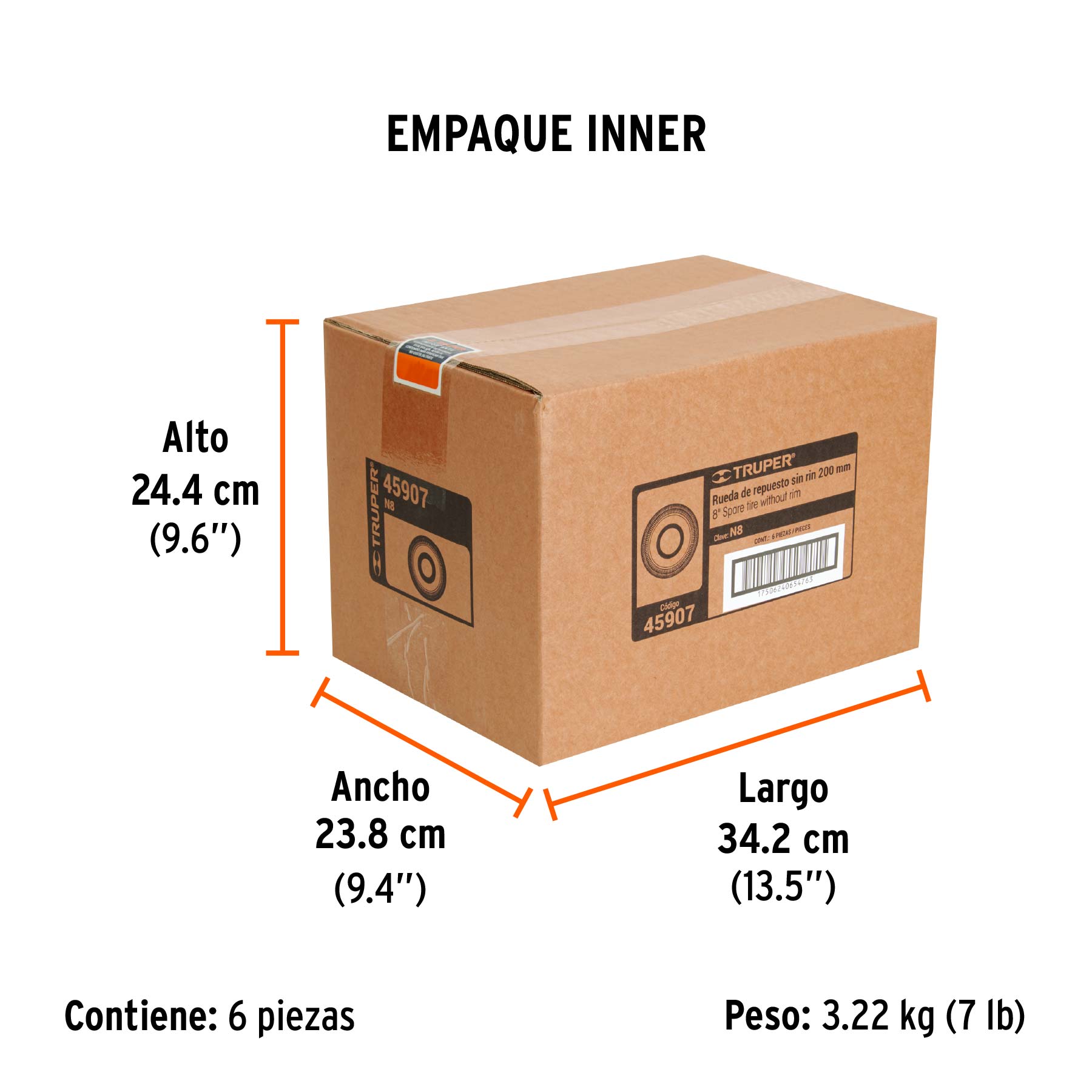 Rueda neumática de 8" sin cámara, TRUPER - Empaque