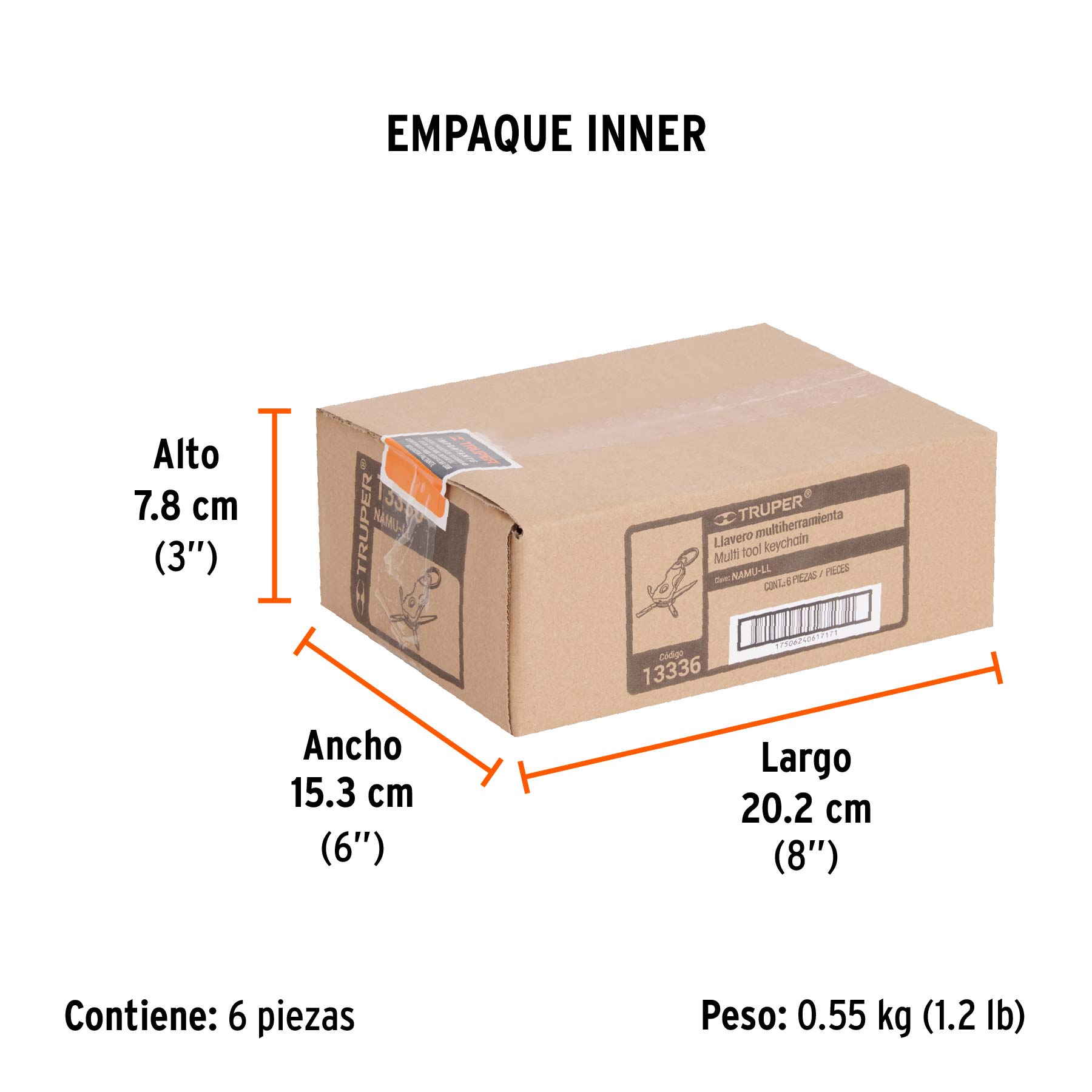 Multiherramienta 6 funciones, con LED, tipo llavero, TRUPER - Empaque
