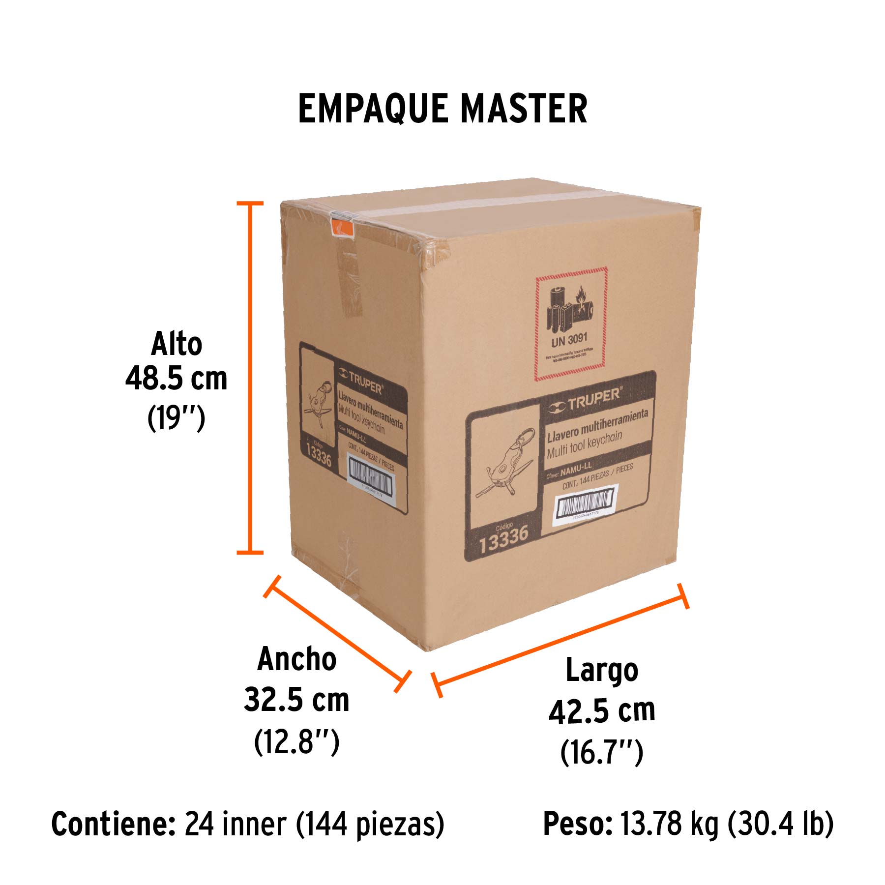 Multiherramienta 6 funciones, con LED, tipo llavero, TRUPER - Empaque