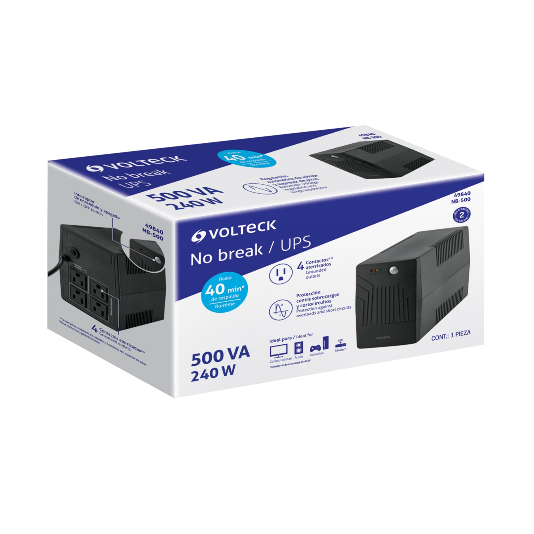 No Break 500 VA / 240 W con 4 contactos, VOLTECK