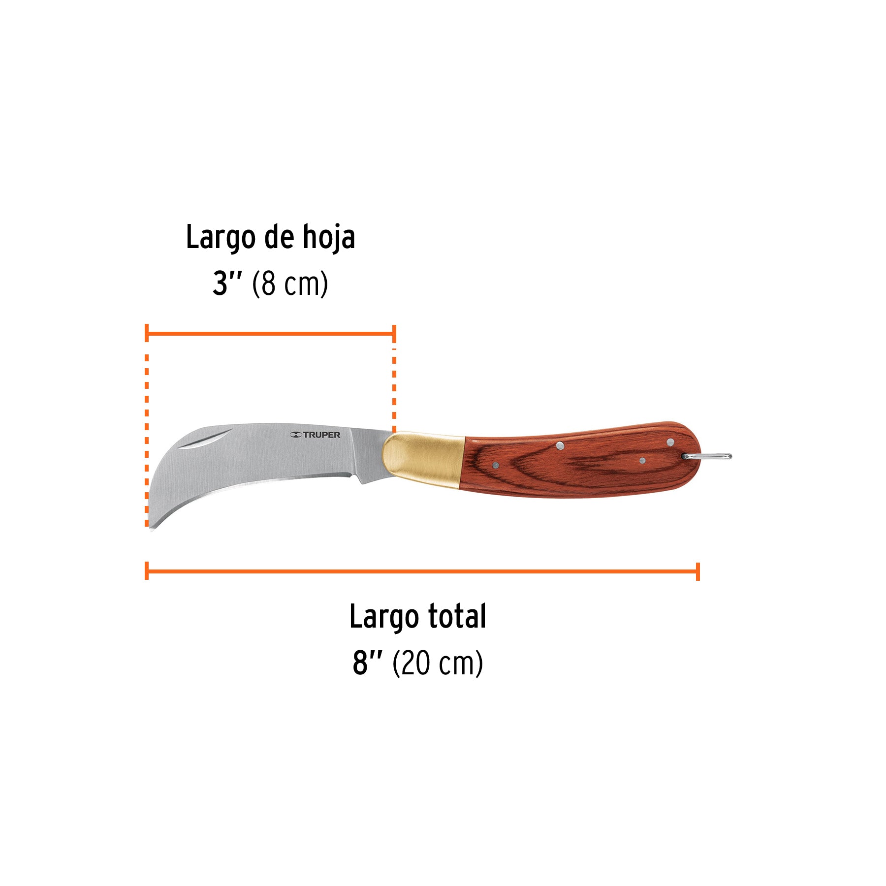 Cuchillo abatible 8" para electricista mango madera, TRUPER