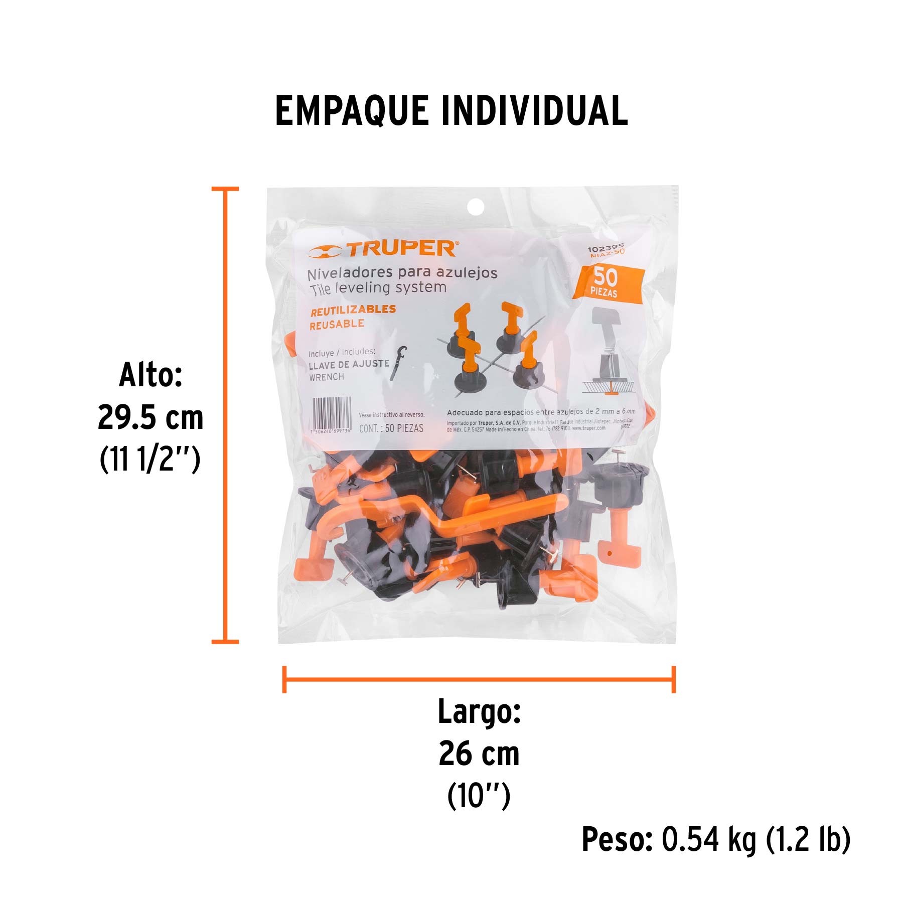 Bolsa con 50 niveladores de azulejos, TRUPER - Empaque