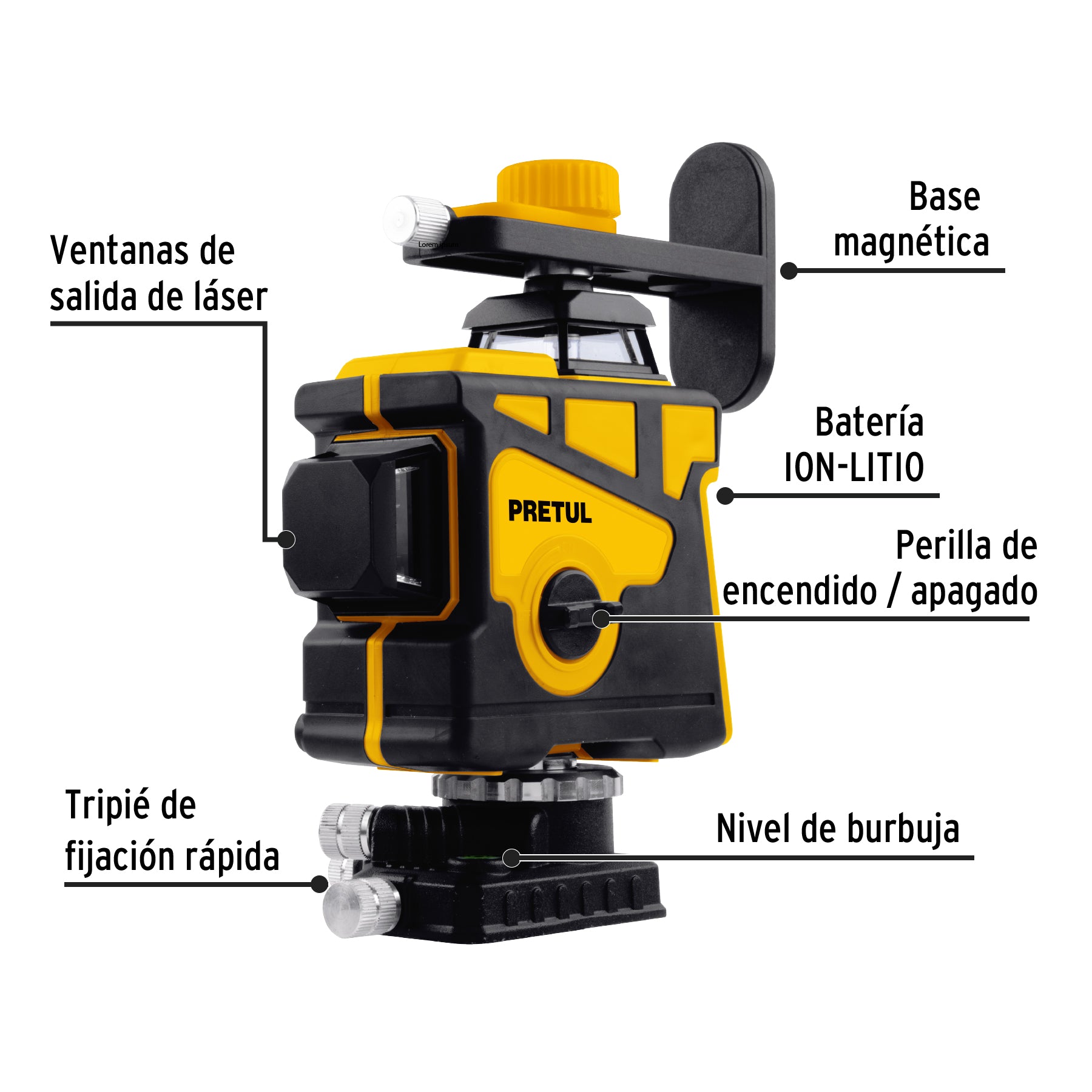 Nivel láser verde, alcance 25m, 12 líneas, recargable,PRETUL