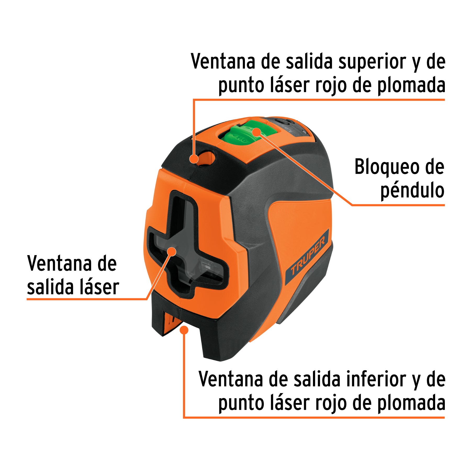 Nivel láser verde c/plomada, alcance 30 m, de pilas, TRUPER