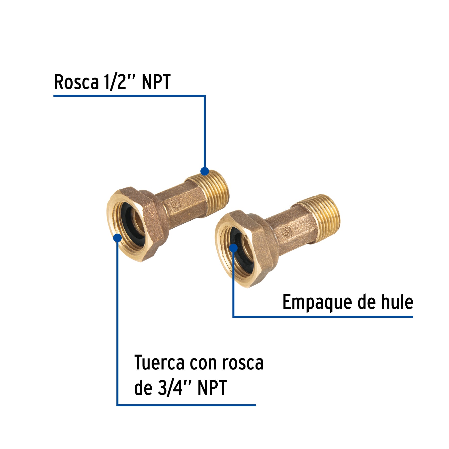 Juego de 2 niples para medidor de agua, 1/2 x 3/4", FOSET