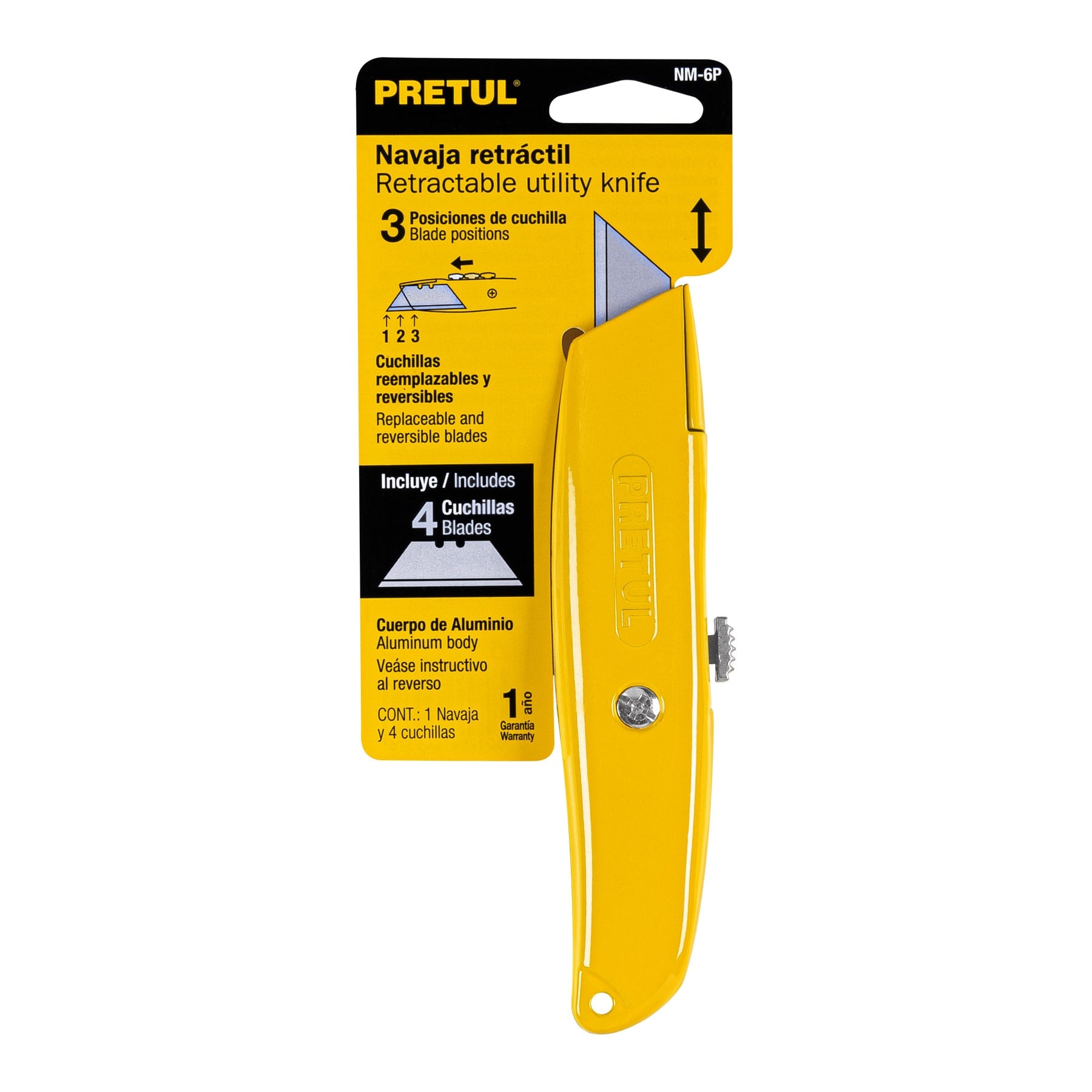 Navaja retráctil 6" cuerpo de aluminio, PRETUL
