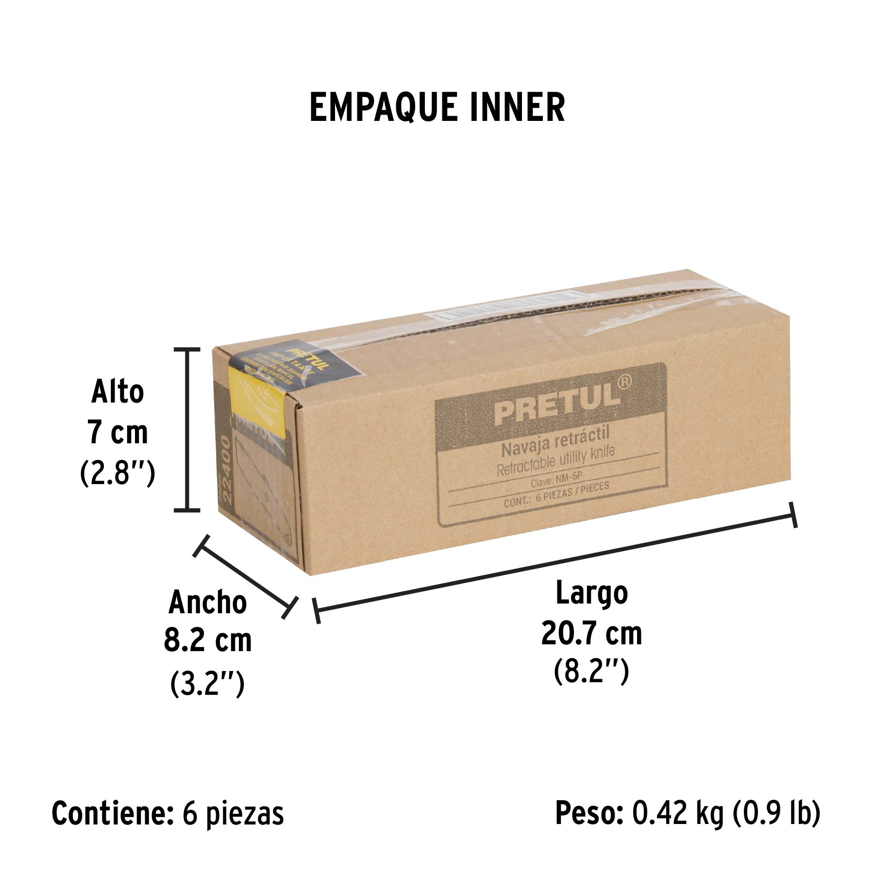 Navaja retráctil 6" cuerpo de aluminio, PRETUL - Empaque