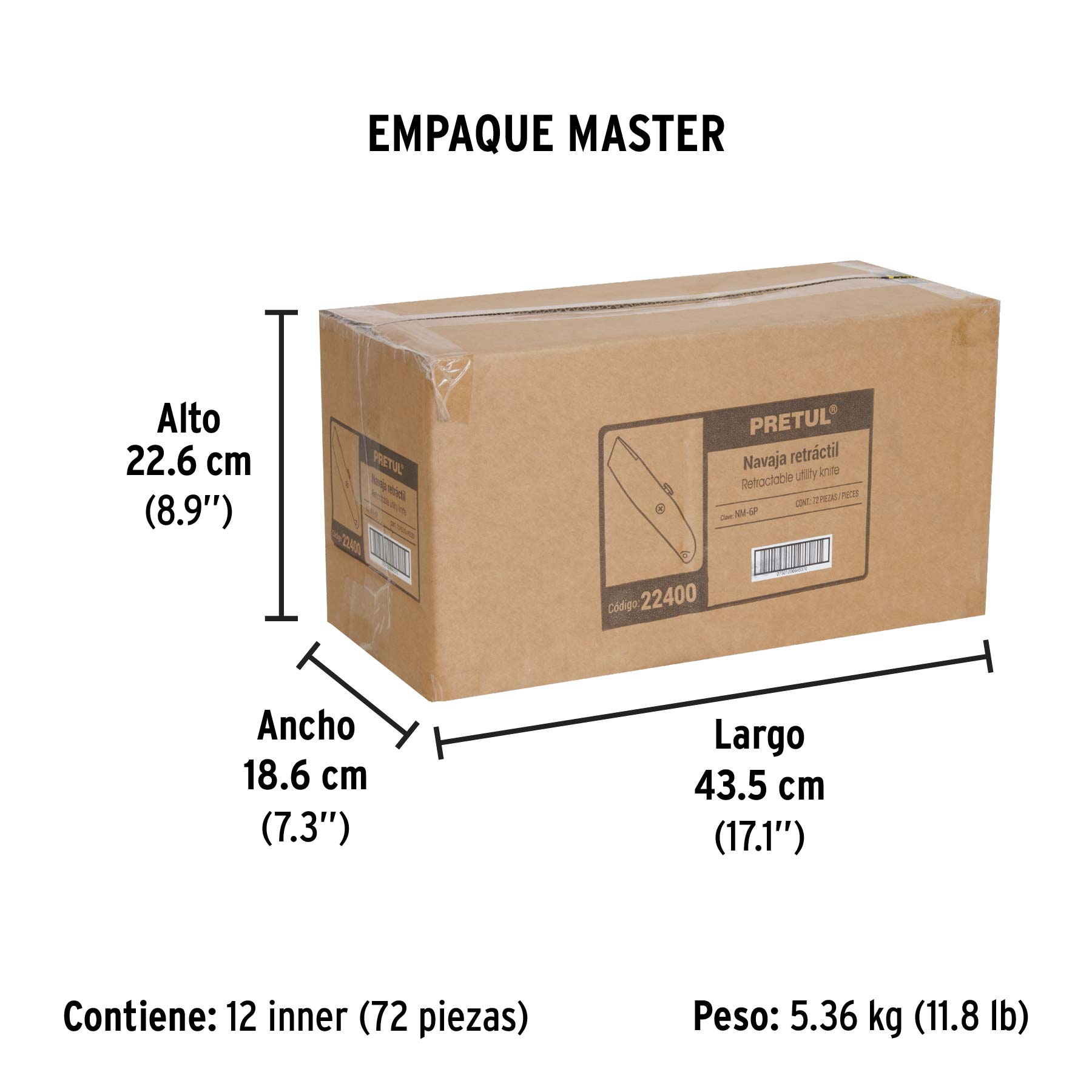 Navaja retráctil 6" cuerpo de aluminio, PRETUL - Empaque