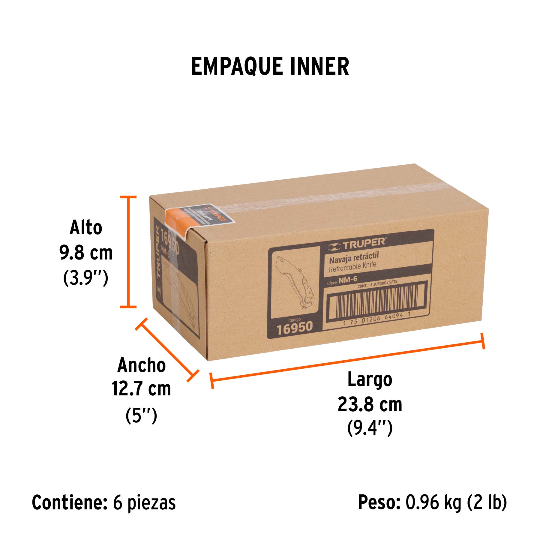 Navaja retráctil 7" cuerpo de aluminio, TRUPER - Empaque
