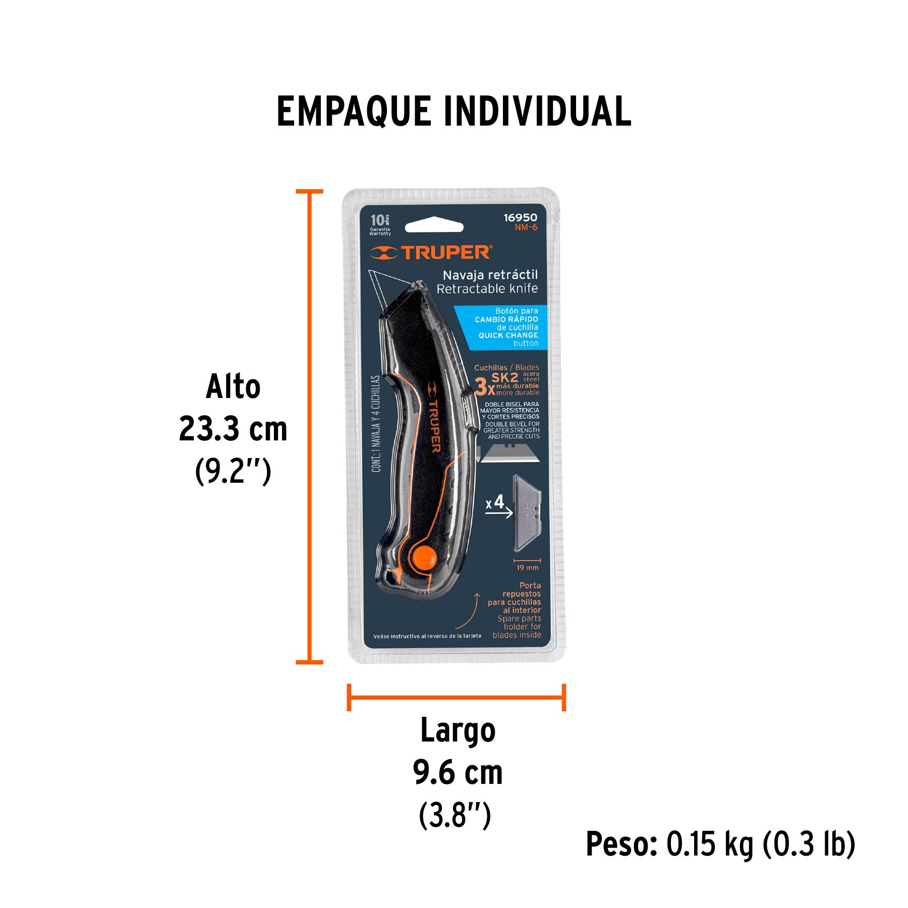 Navaja retráctil 7" cuerpo de aluminio, TRUPER - Empaque