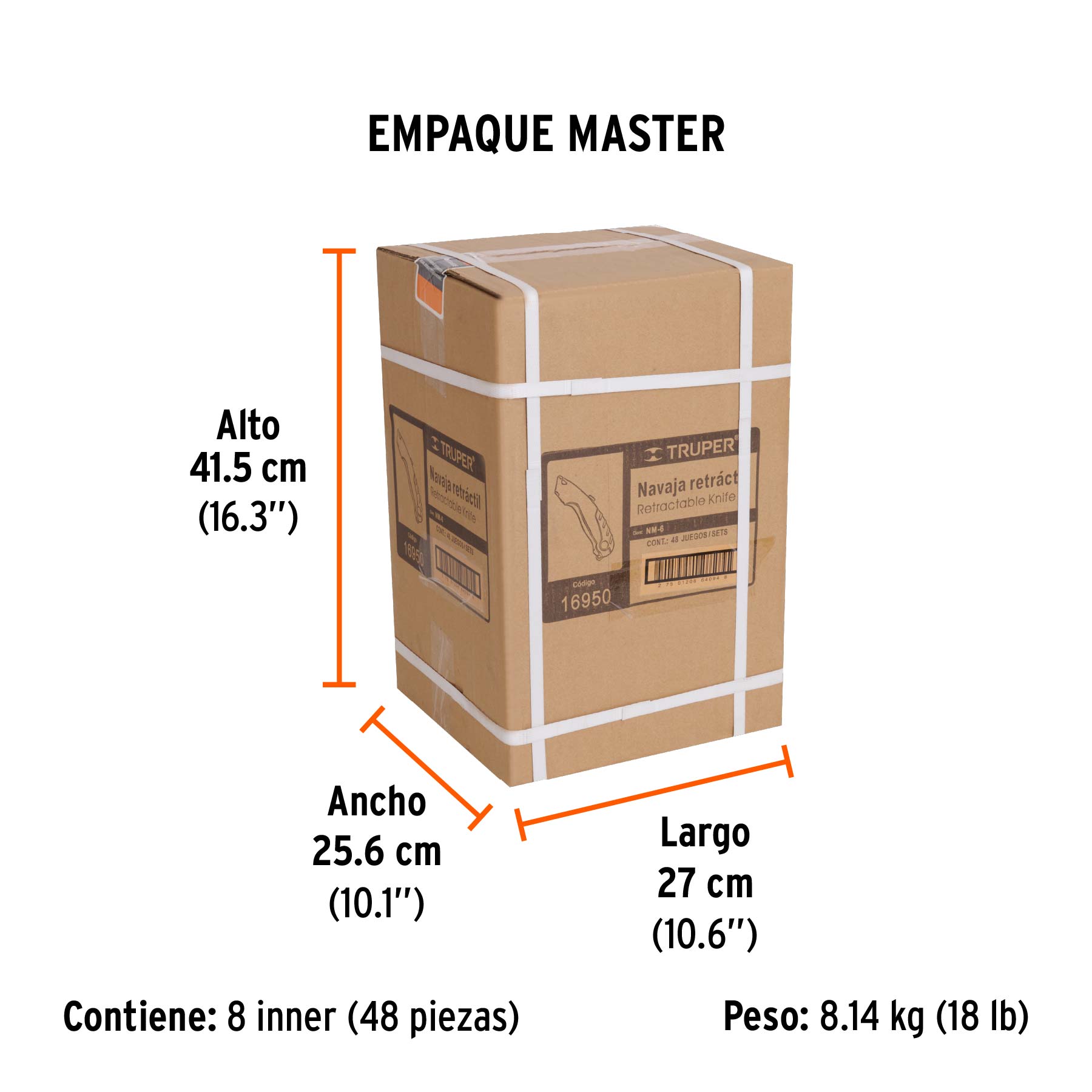 Navaja retráctil 7" cuerpo de aluminio, TRUPER - Empaque