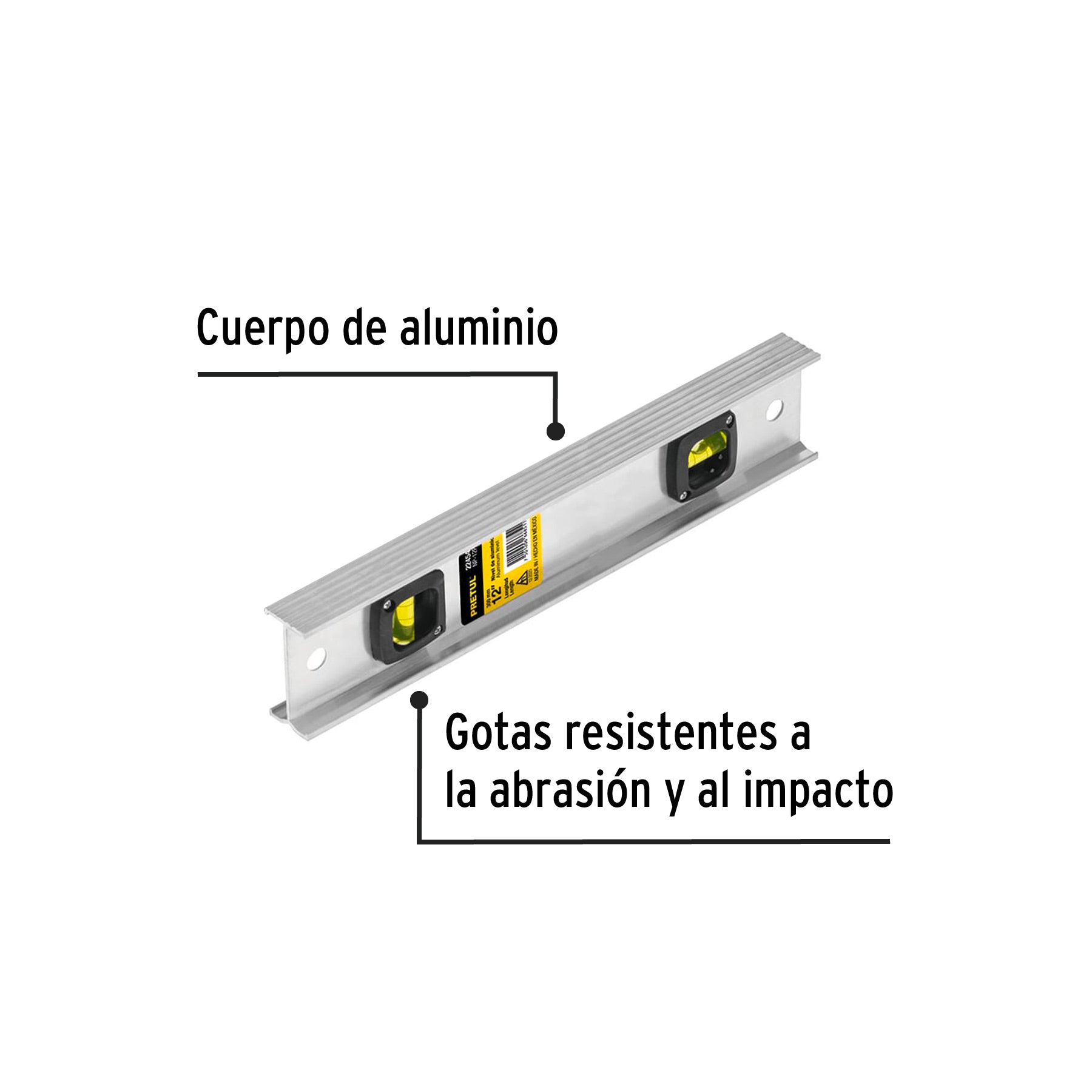 Nivel de 12" con cuerpo de aluminio, PRETUL
