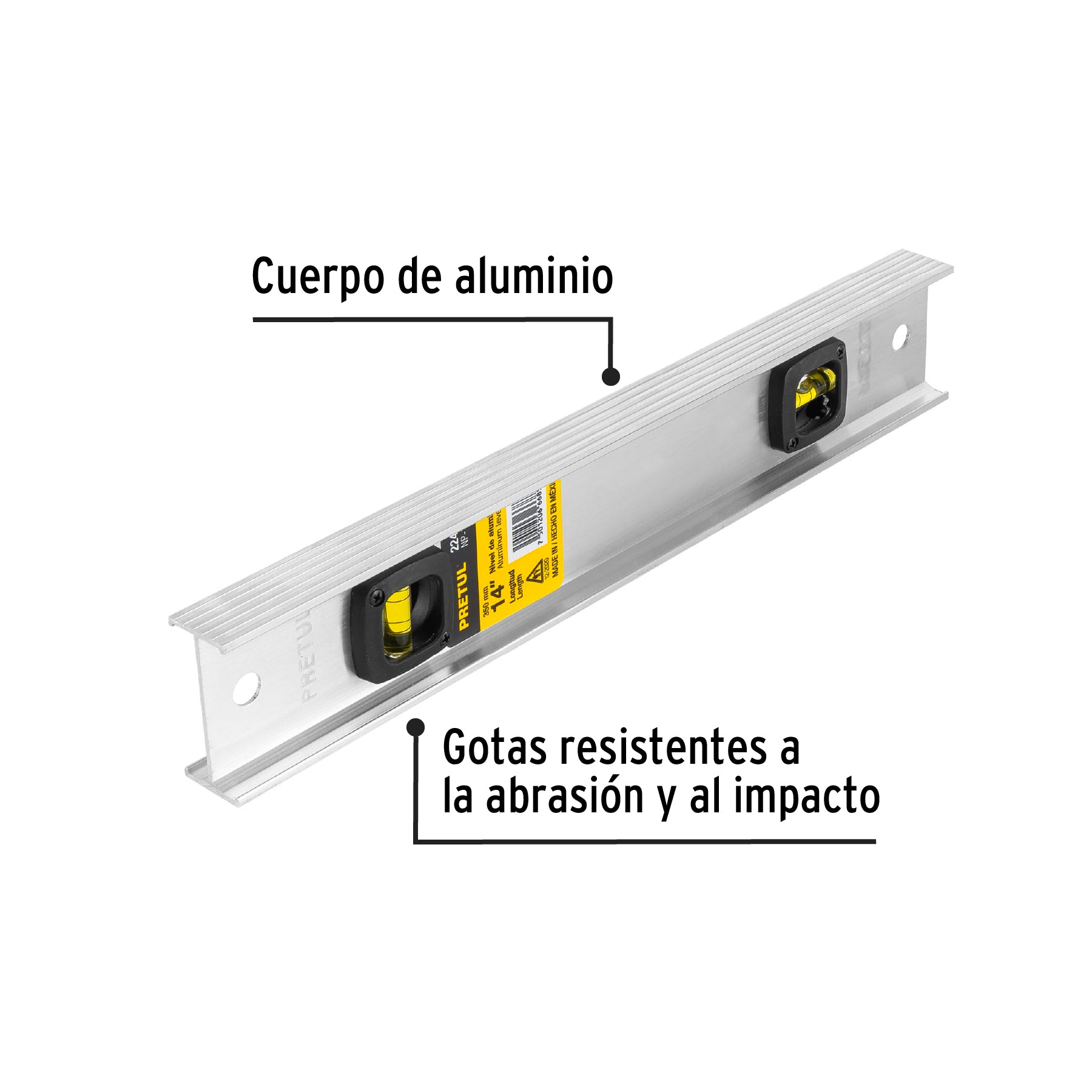 Nivel de 14" con cuerpo de aluminio, PRETUL