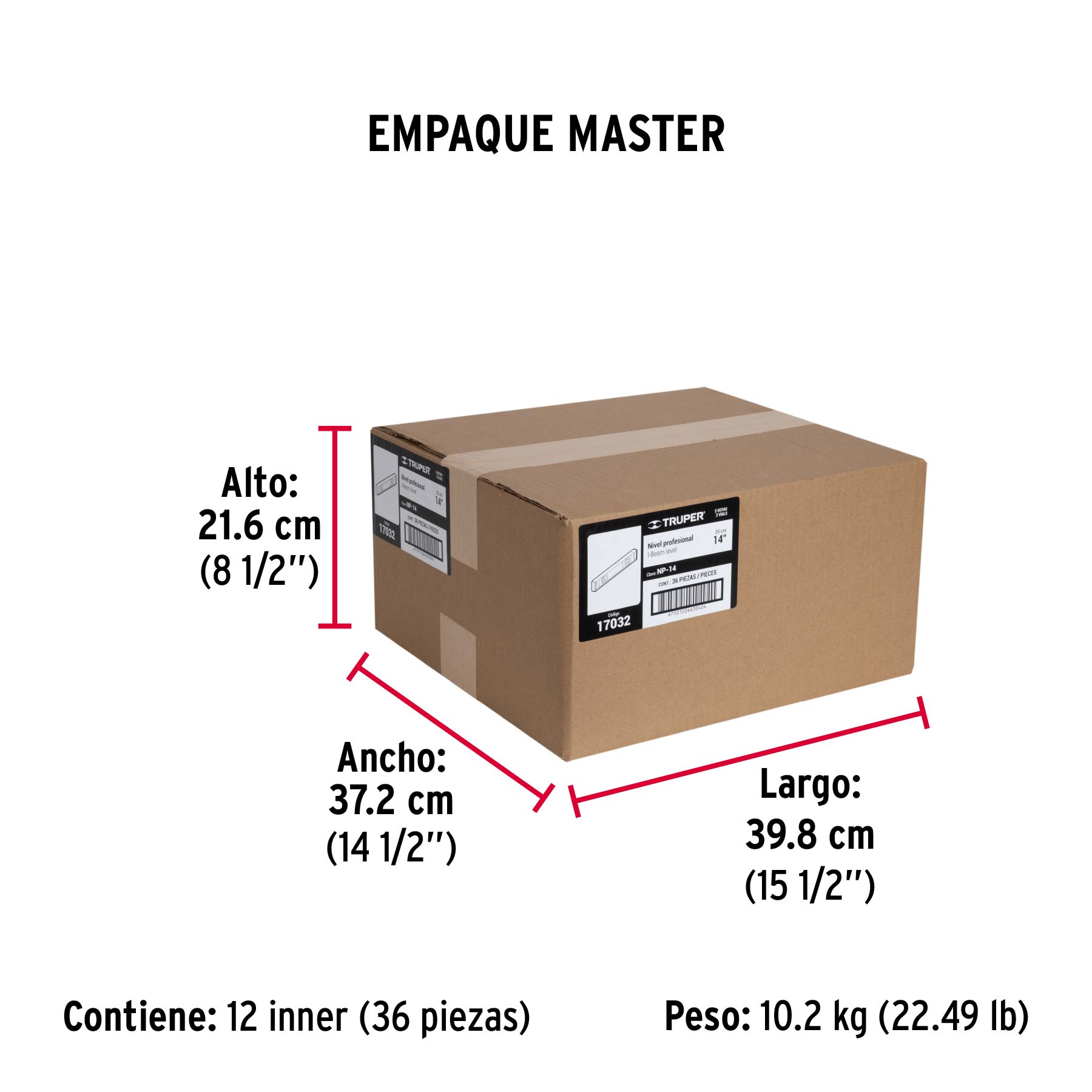 Nivel profesional de 14" con protección de ABS, TRUPER - Empaque