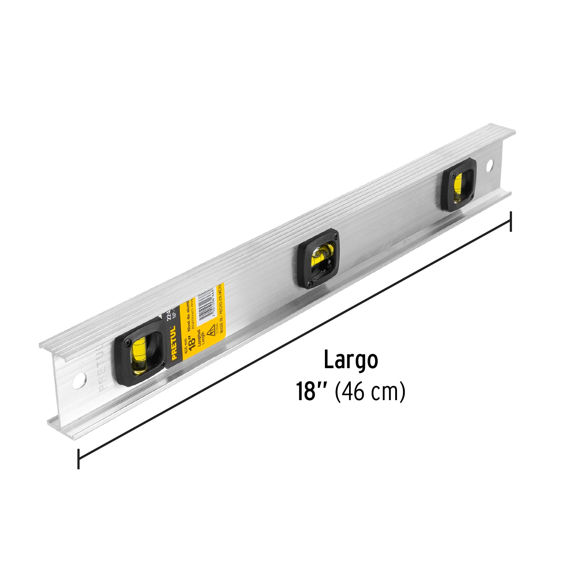 Nivel de 18" con cuerpo de aluminio, PRETUL