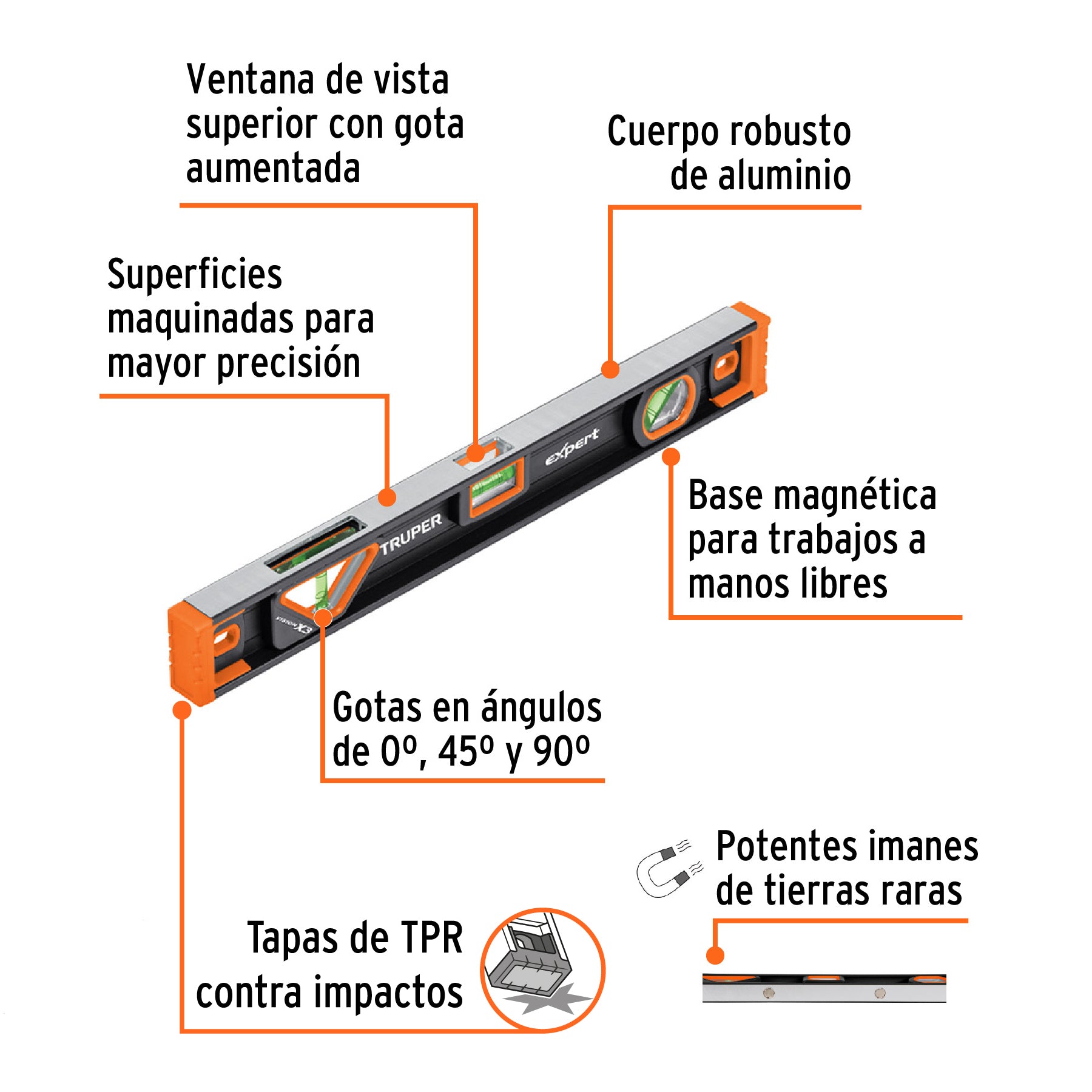 Nivel profesional magnético de 18", protección TPR, EXPERT