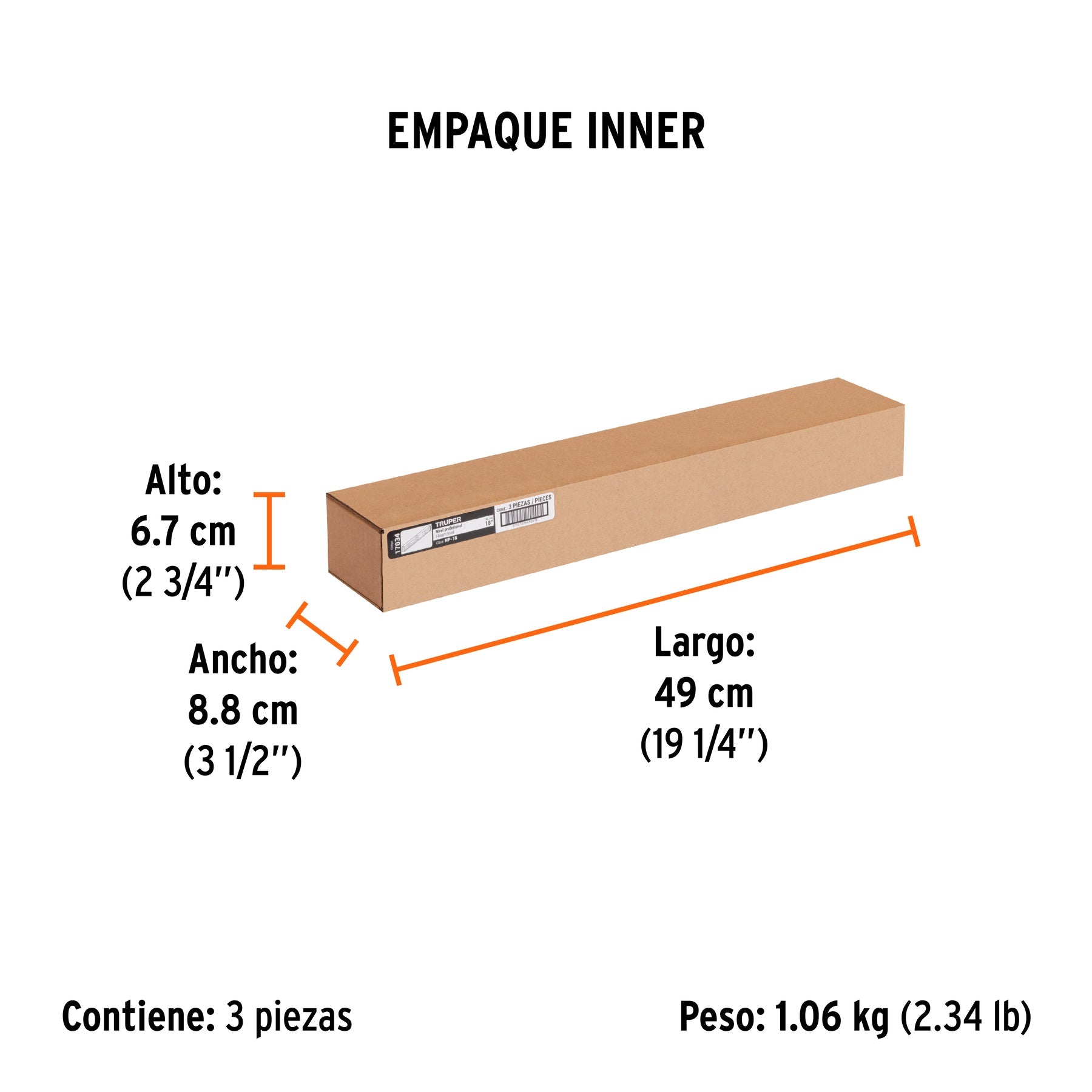 Nivel profesional de 18" con protección de ABS, TRUPER - Empaque