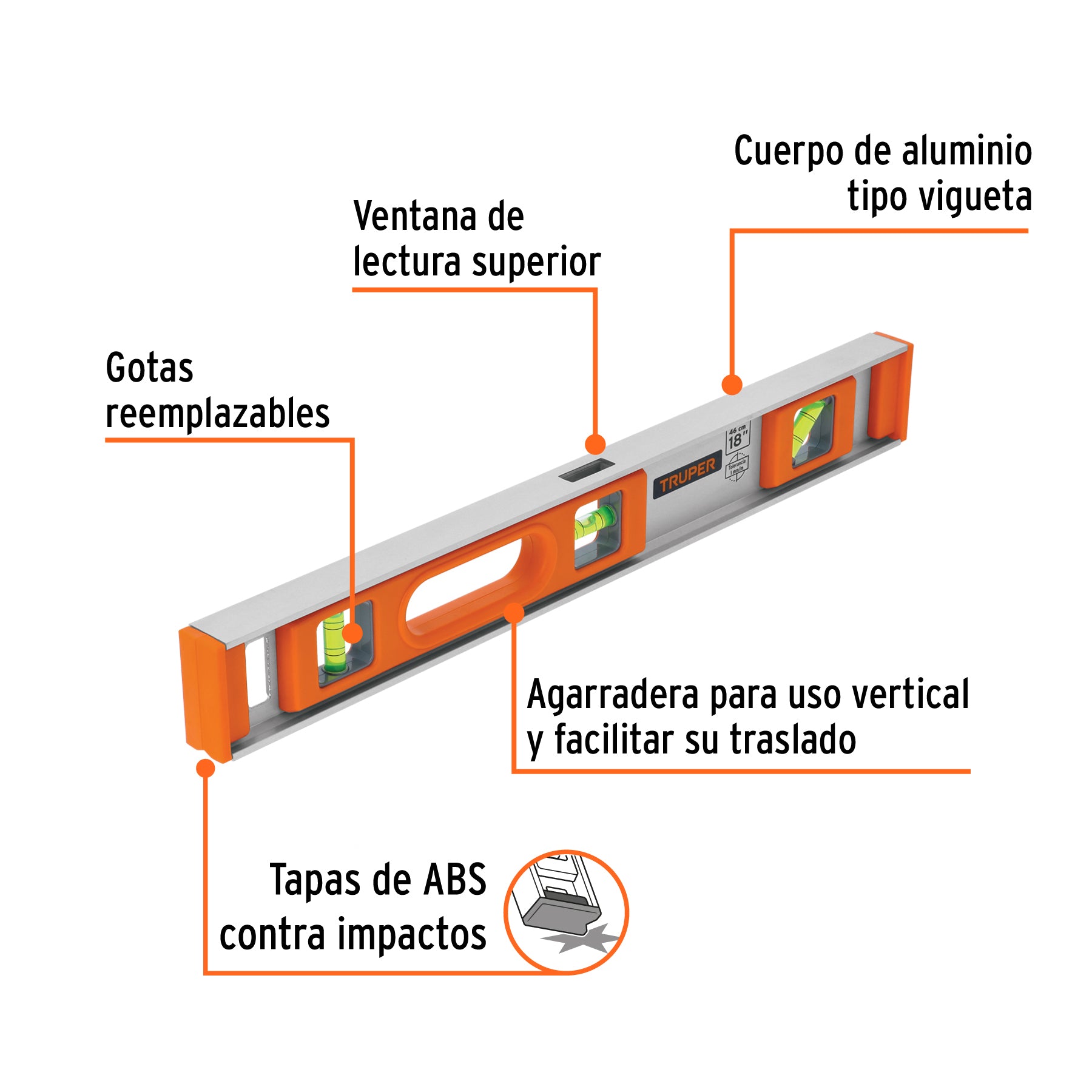 Nivel profesional de 18" con protección de ABS, TRUPER