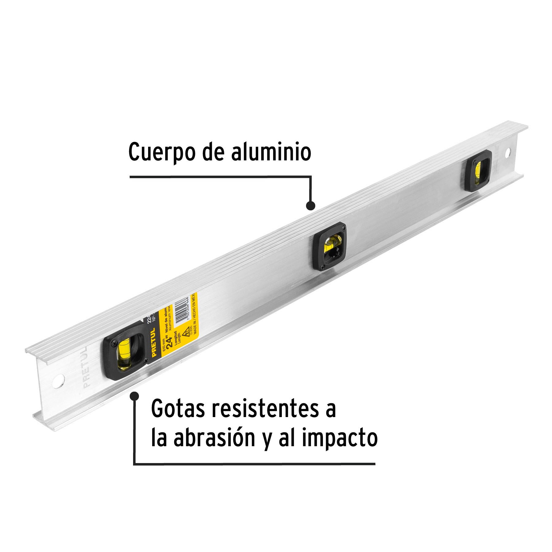 Nivel de 24" con cuerpo de aluminio, PRETUL